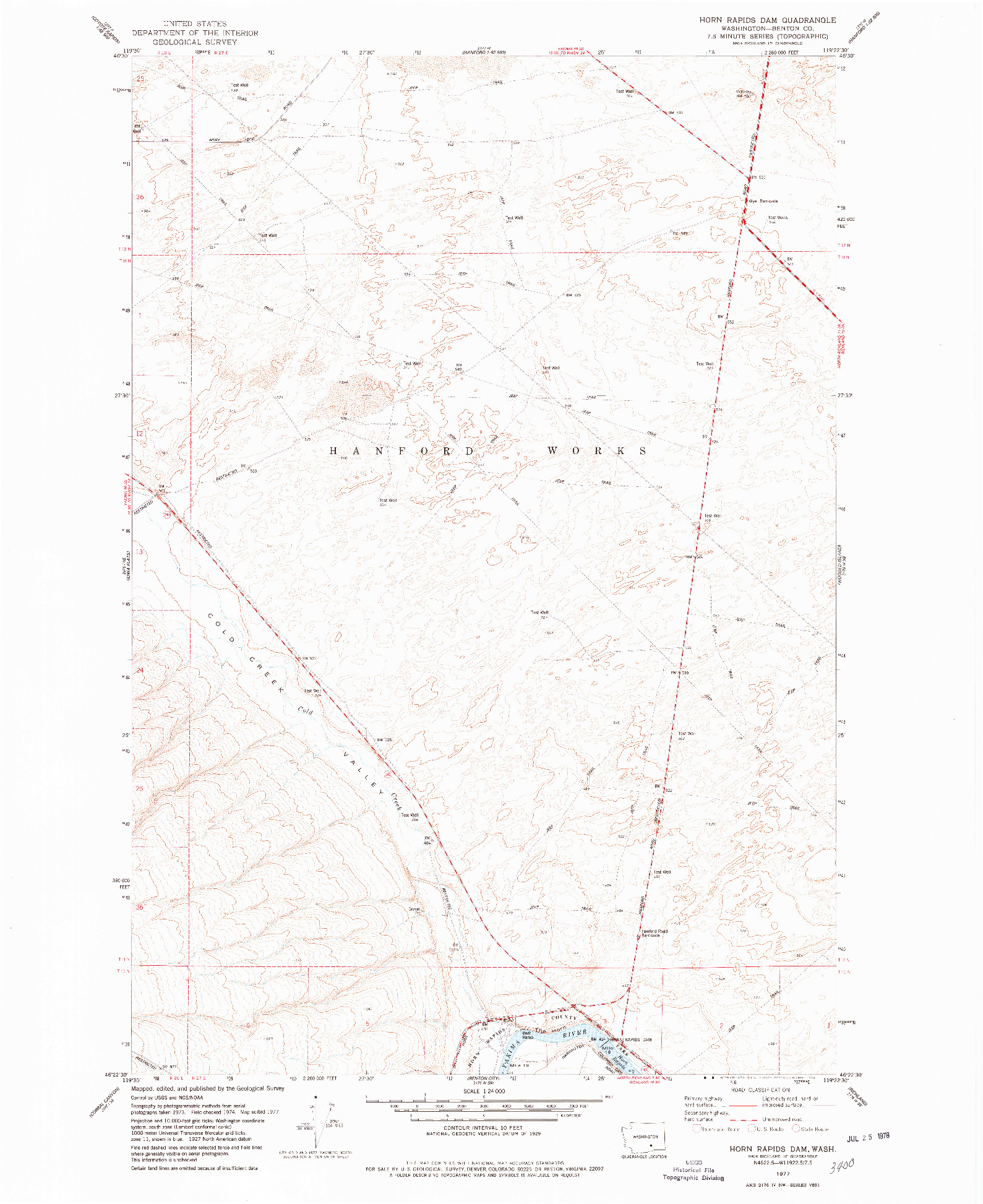 USGS 1:24000-SCALE QUADRANGLE FOR HORN RAPIDS DAM, WA 1977