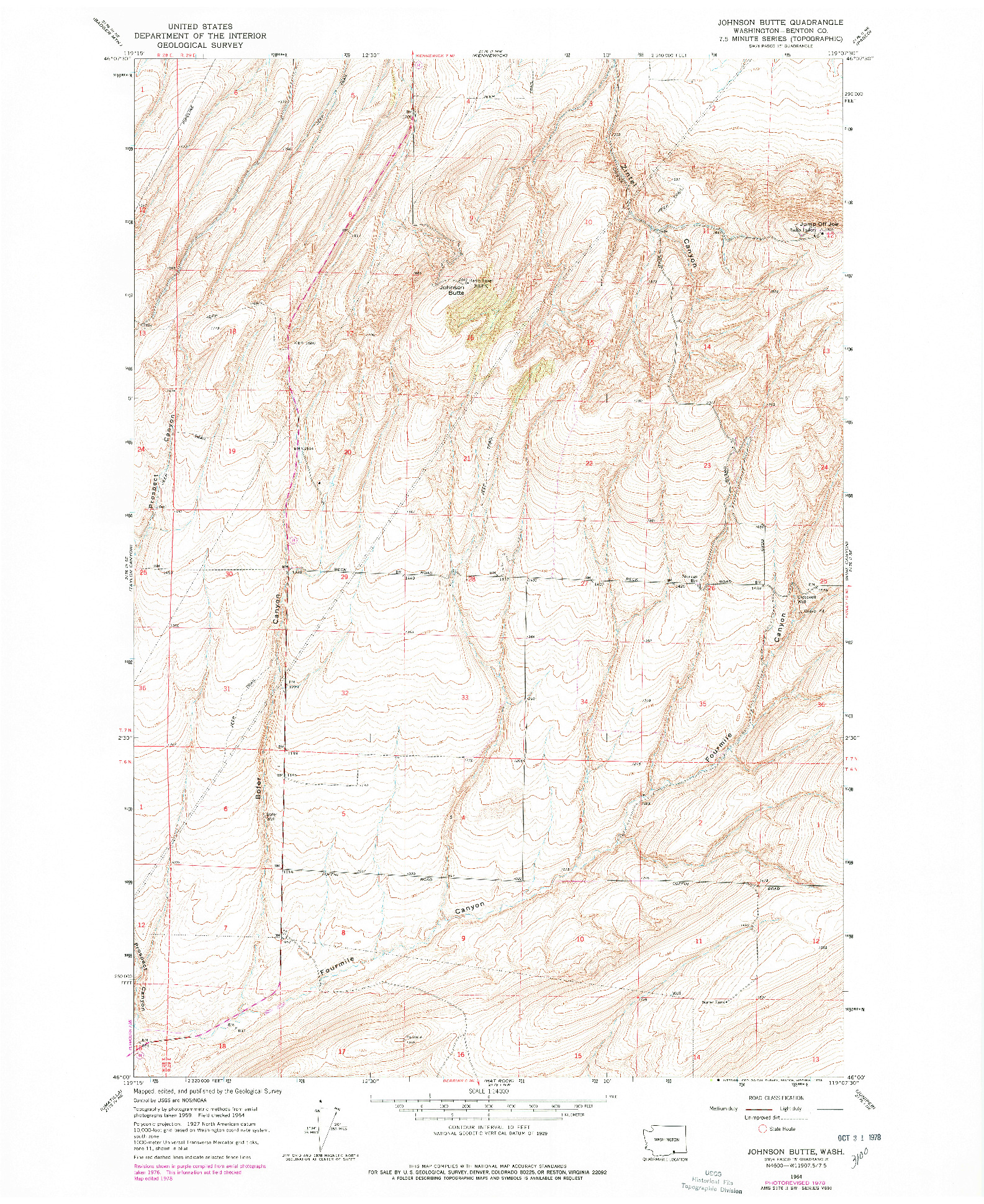 USGS 1:24000-SCALE QUADRANGLE FOR JOHNSON BUTTE, WA 1964