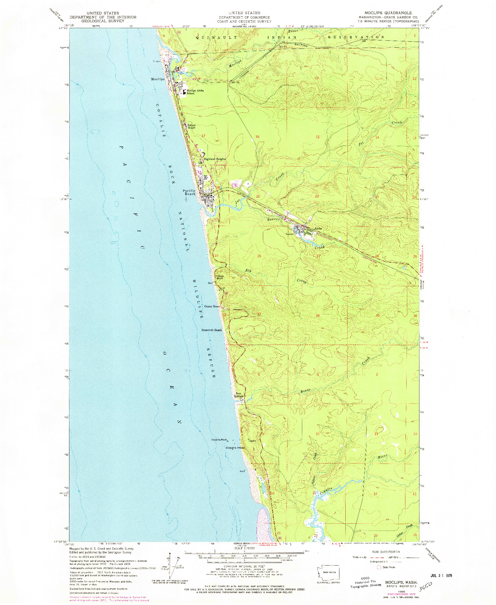 USGS 1:24000-SCALE QUADRANGLE FOR MOCLIPS, WA 1955