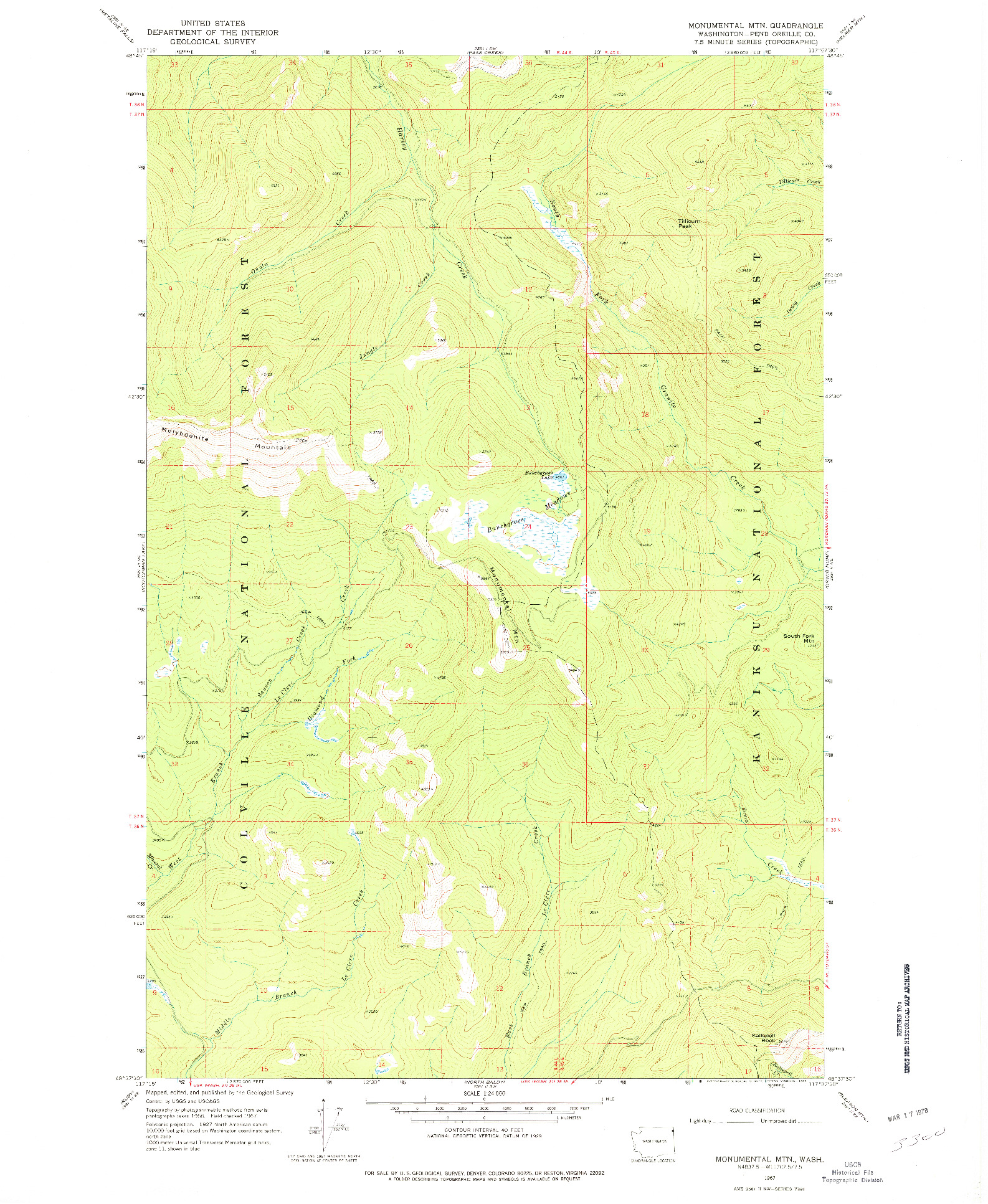 USGS 1:24000-SCALE QUADRANGLE FOR MONUMENTAL MTN., WA 1967