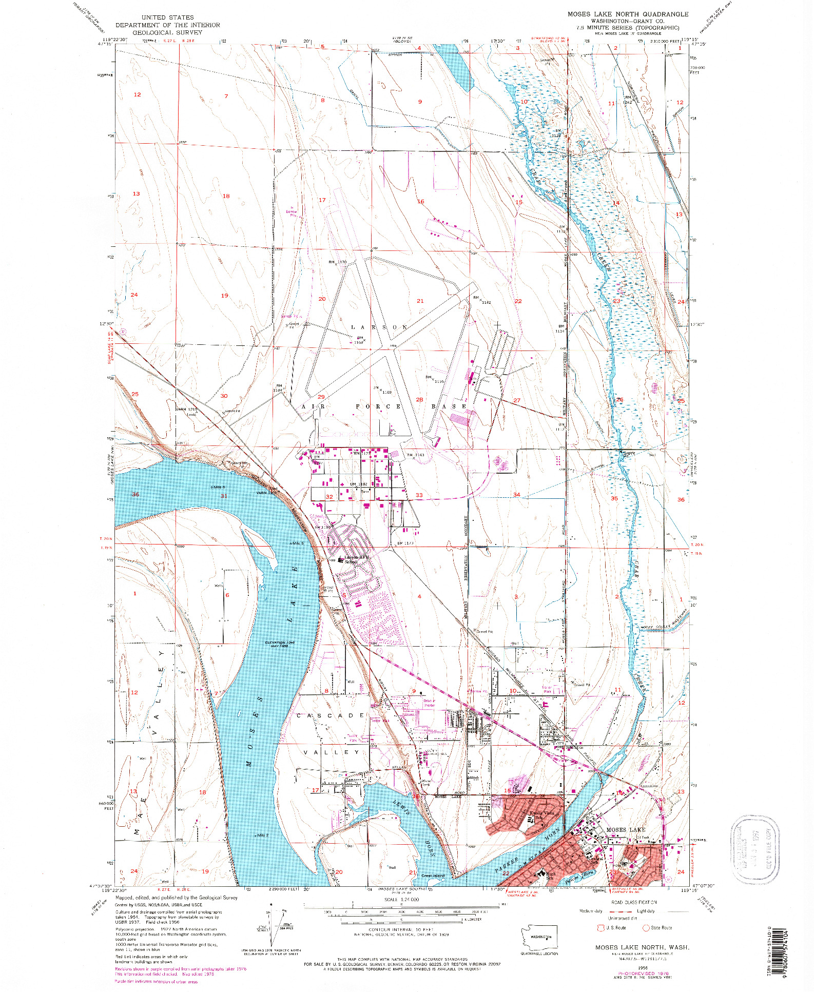 USGS 1:24000-SCALE QUADRANGLE FOR MOSES LAKE NORTH, WA 1956