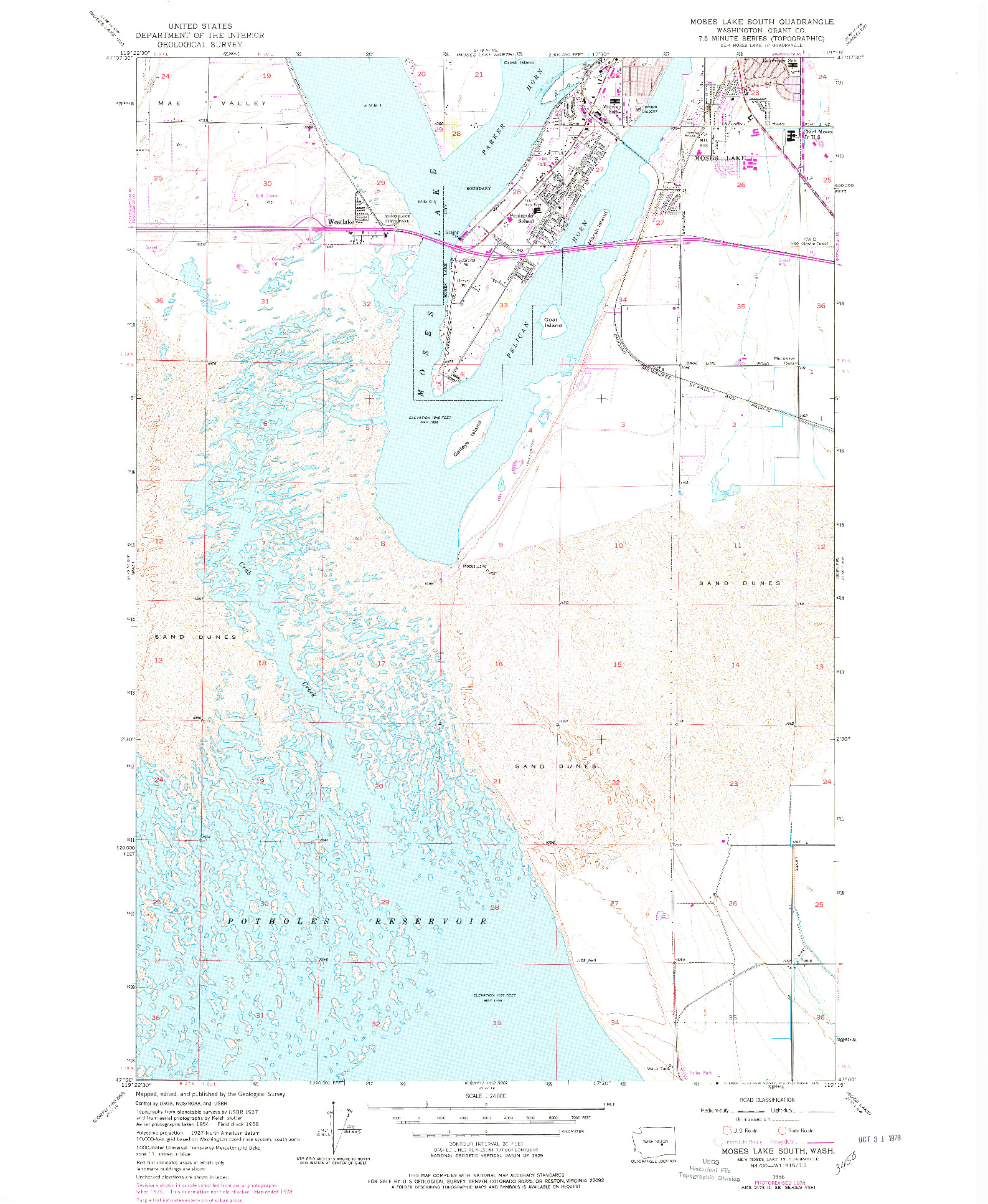 USGS 1:24000-SCALE QUADRANGLE FOR MOSES LAKE SOUTH, WA 1956