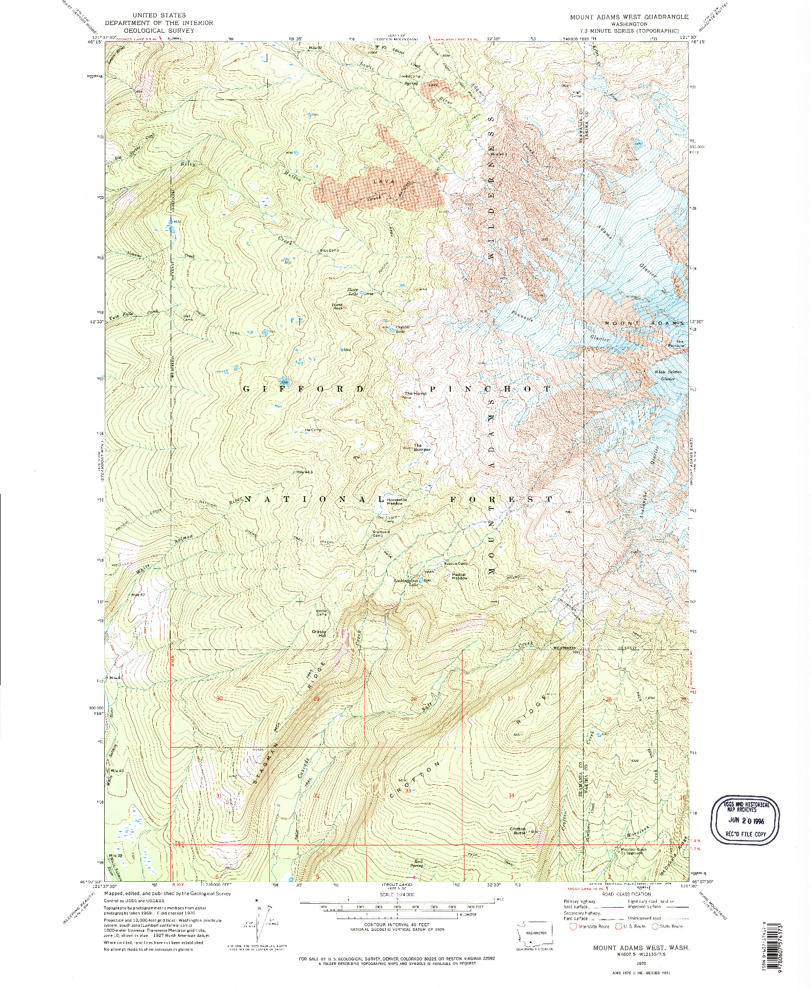 USGS 1:24000-SCALE QUADRANGLE FOR MOUNT ADAMS WEST, WA 1970