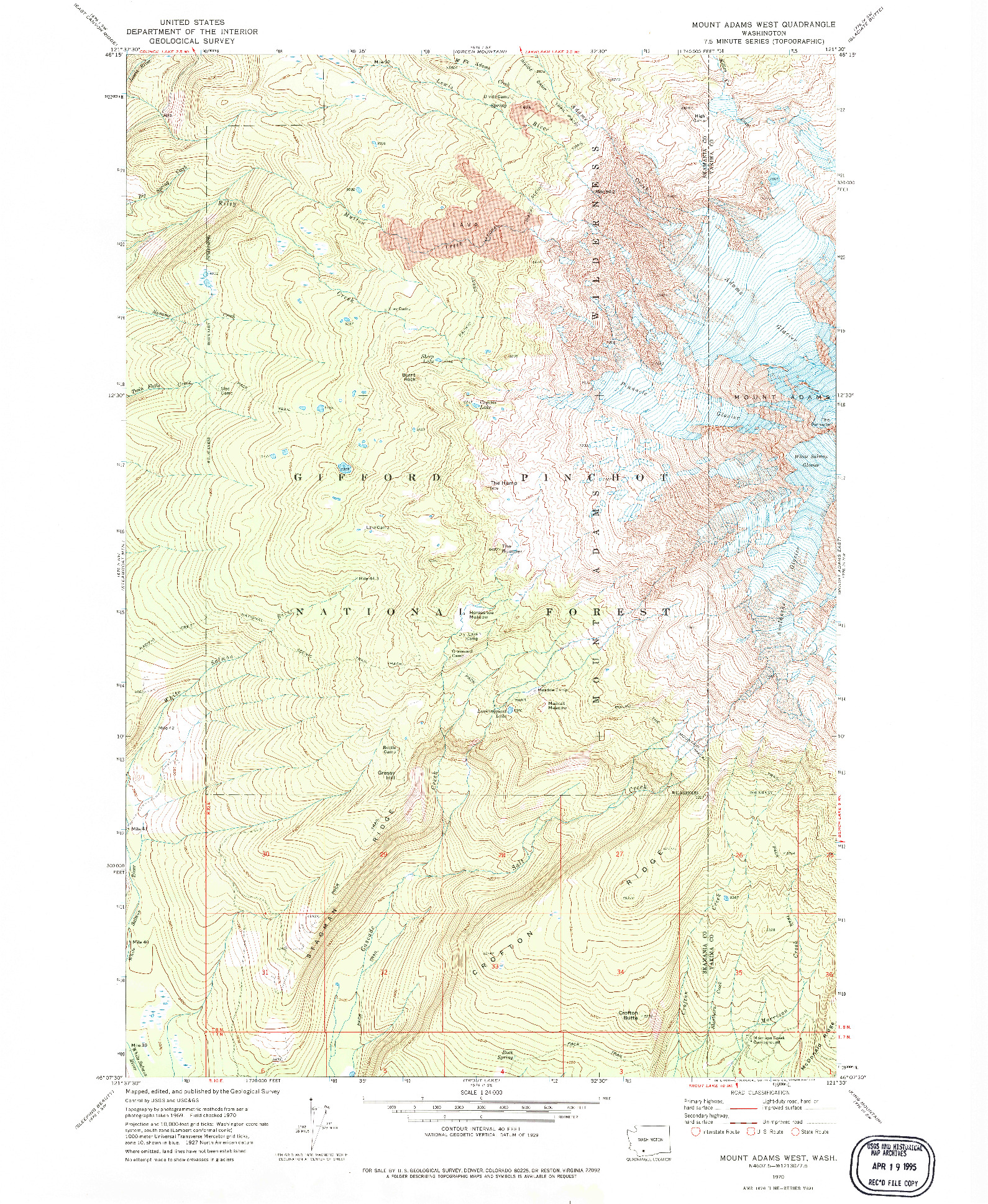 USGS 1:24000-SCALE QUADRANGLE FOR MOUNT ADAMS WEST, WA 1970