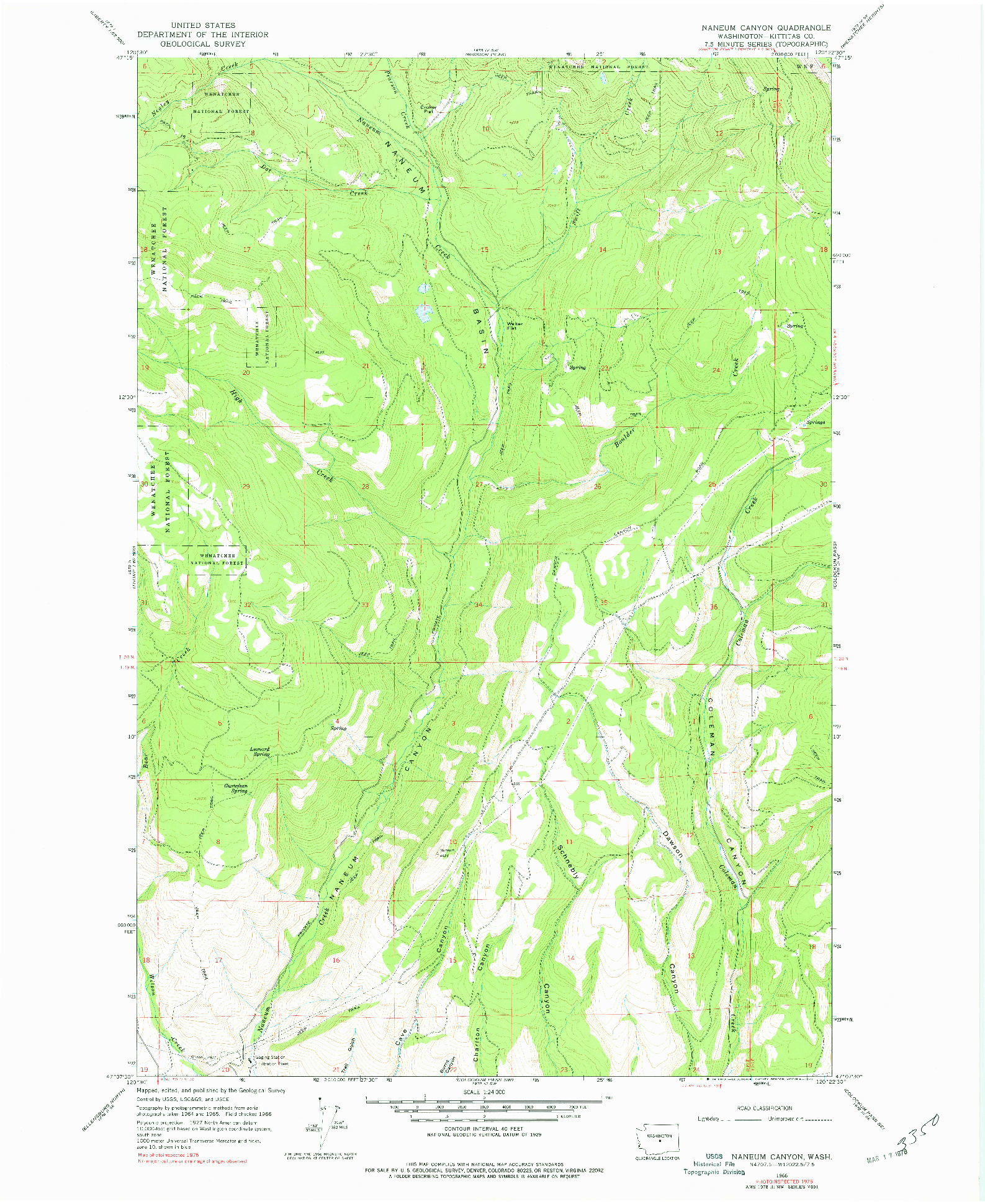 USGS 1:24000-SCALE QUADRANGLE FOR NANEUM CANYON, WA 1966