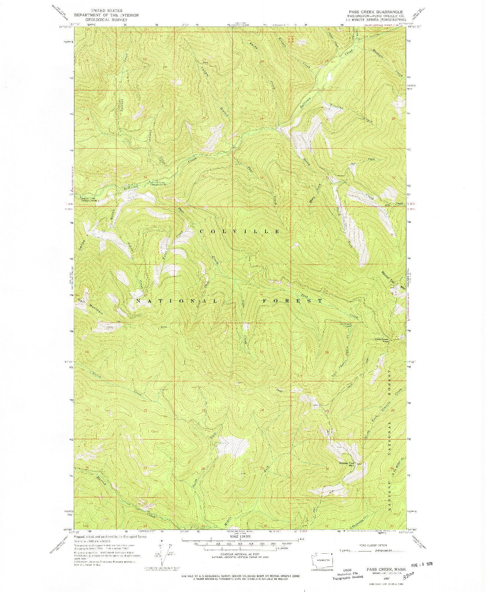 USGS 1:24000-SCALE QUADRANGLE FOR PASS CREEK, WA 1967