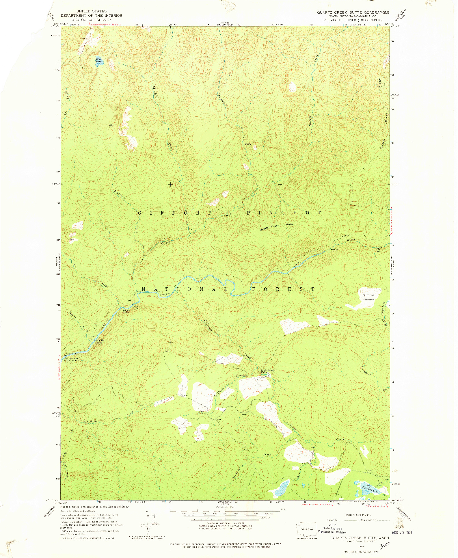 USGS 1:24000-SCALE QUADRANGLE FOR QUARTZ CREEK BUTTE, WA 1965