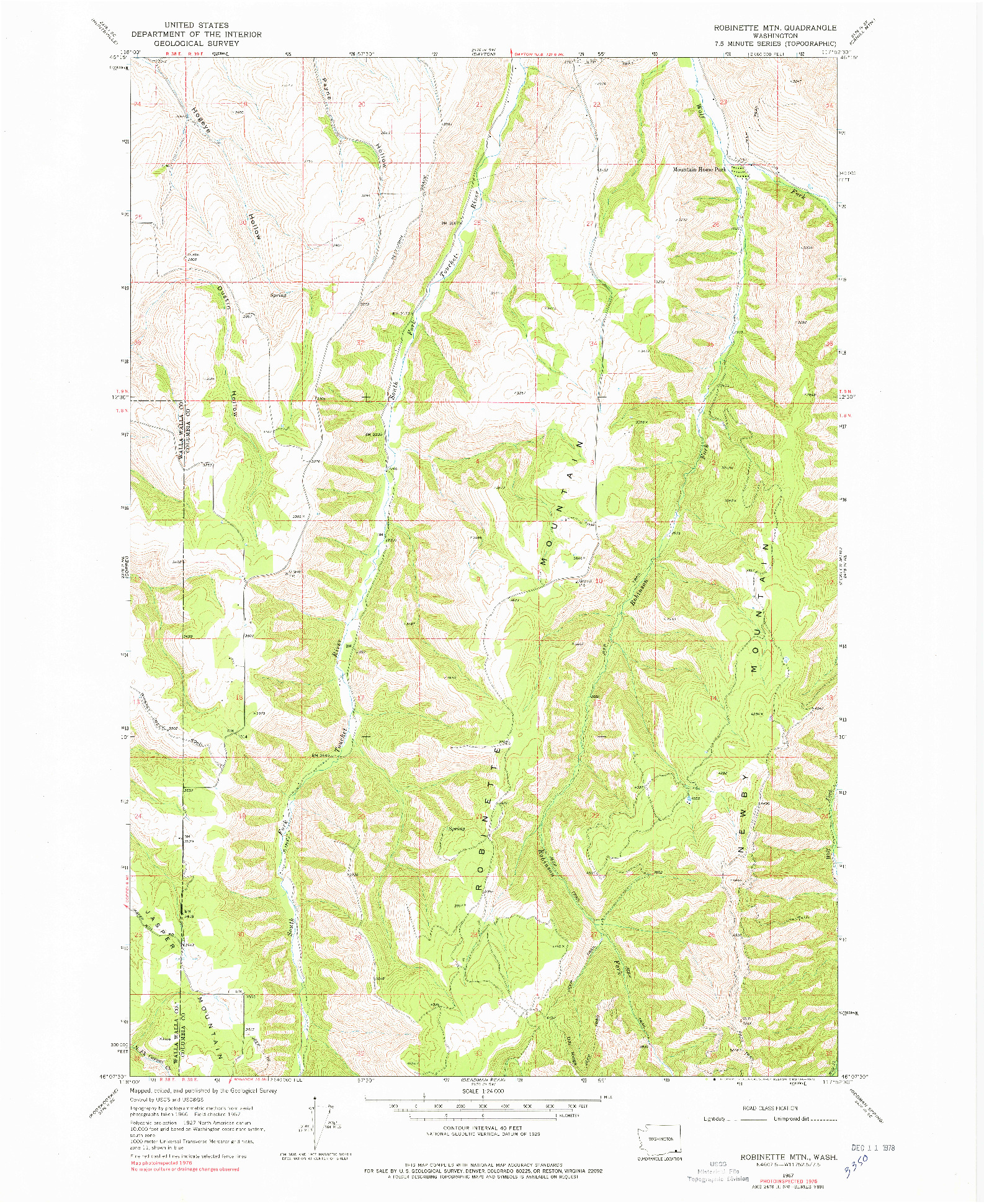 USGS 1:24000-SCALE QUADRANGLE FOR ROBINETTE MTN., WA 1967