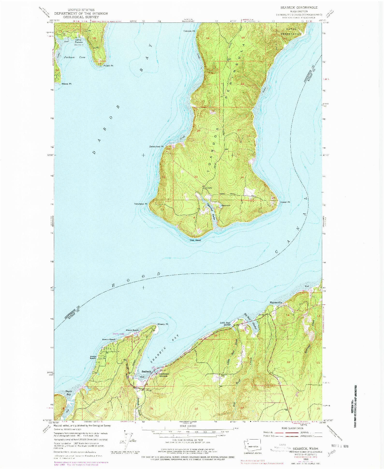 USGS 1:24000-SCALE QUADRANGLE FOR SEABECK, WA 1953