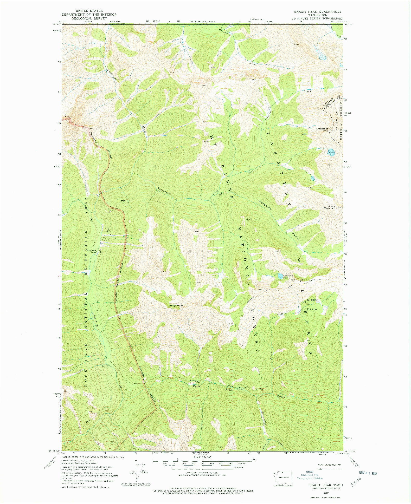 USGS 1:24000-SCALE QUADRANGLE FOR SKAGIT PEAK, WA 1969