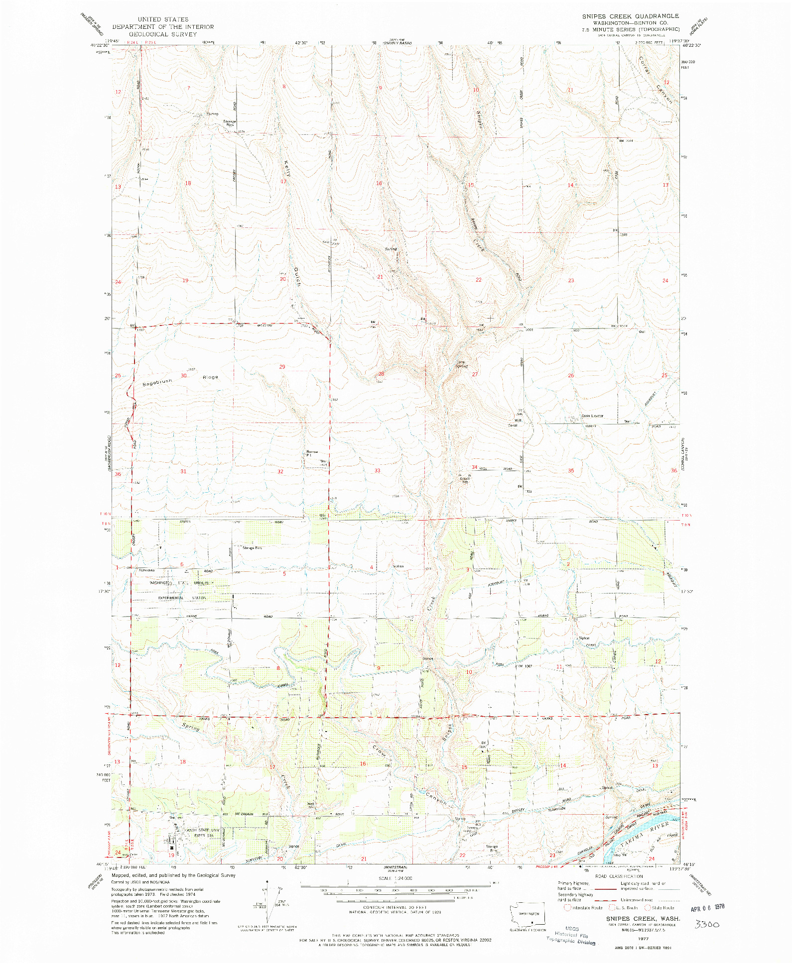 USGS 1:24000-SCALE QUADRANGLE FOR SNIPES CREEK, WA 1977