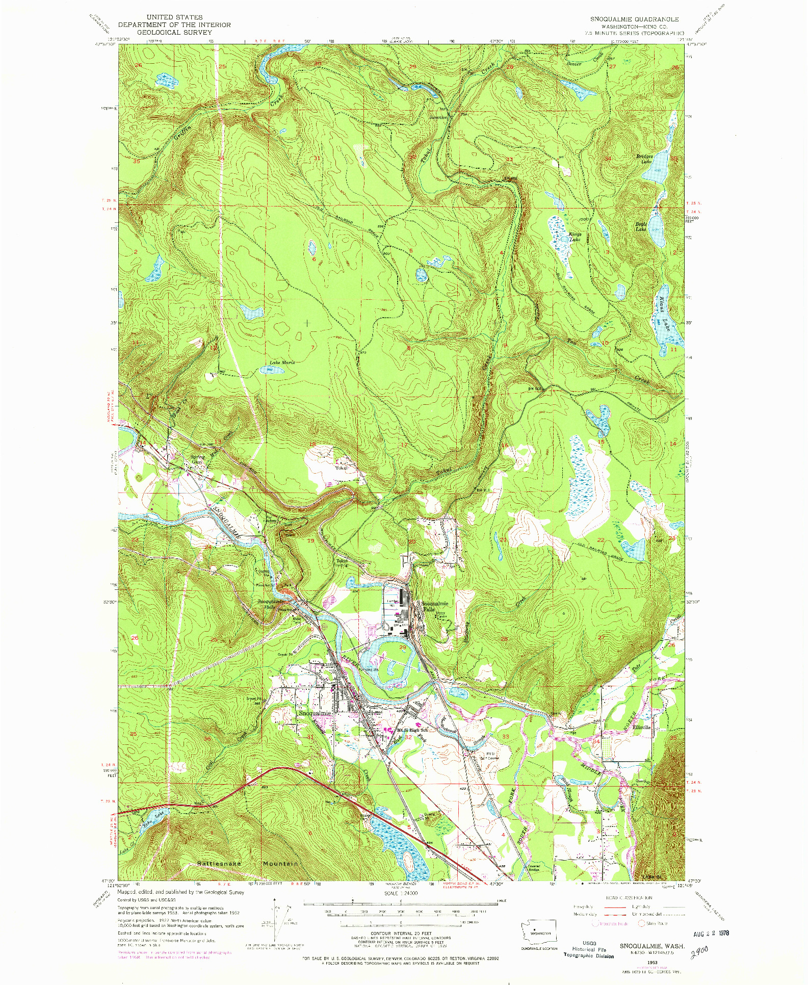 USGS 1:24000-SCALE QUADRANGLE FOR SNOQUALMIE, WA 1953