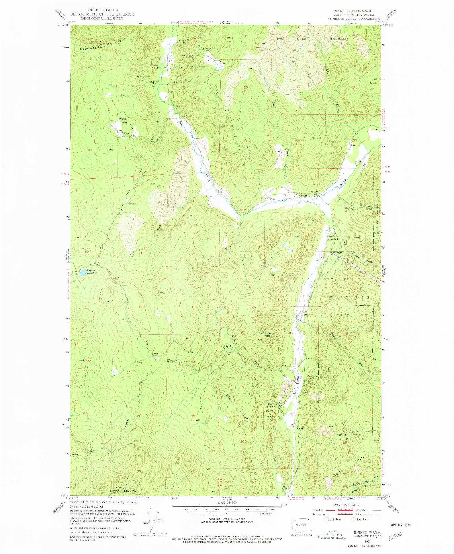 USGS 1:24000-SCALE QUADRANGLE FOR SPIRIT, WA 1952