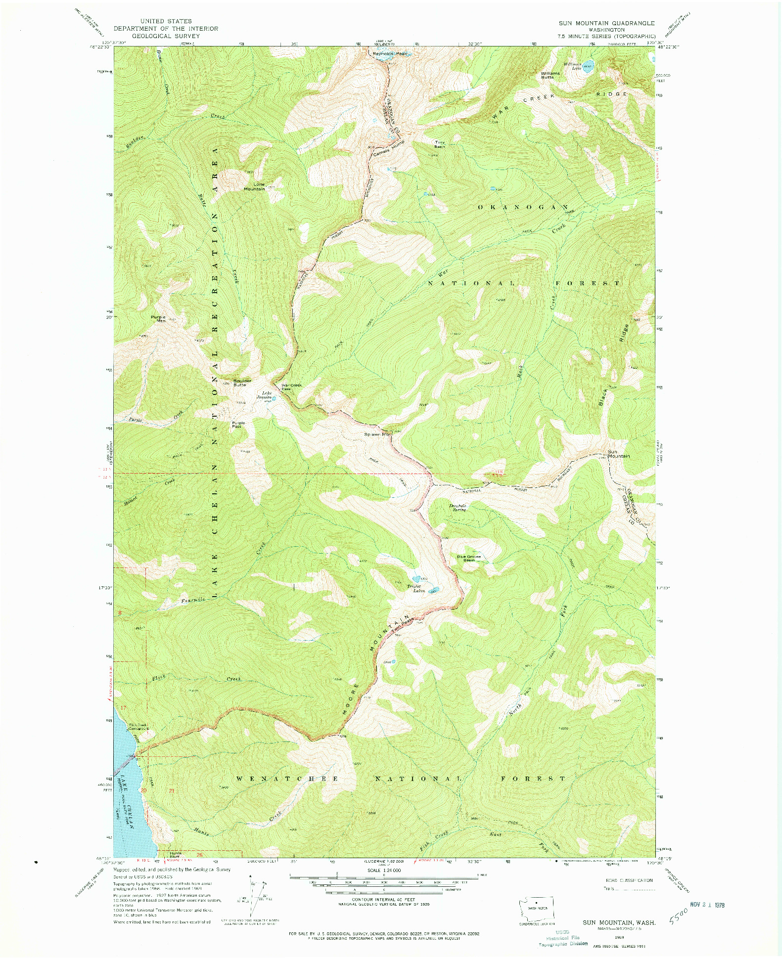 USGS 1:24000-SCALE QUADRANGLE FOR SUN MOUNTAIN, WA 1969