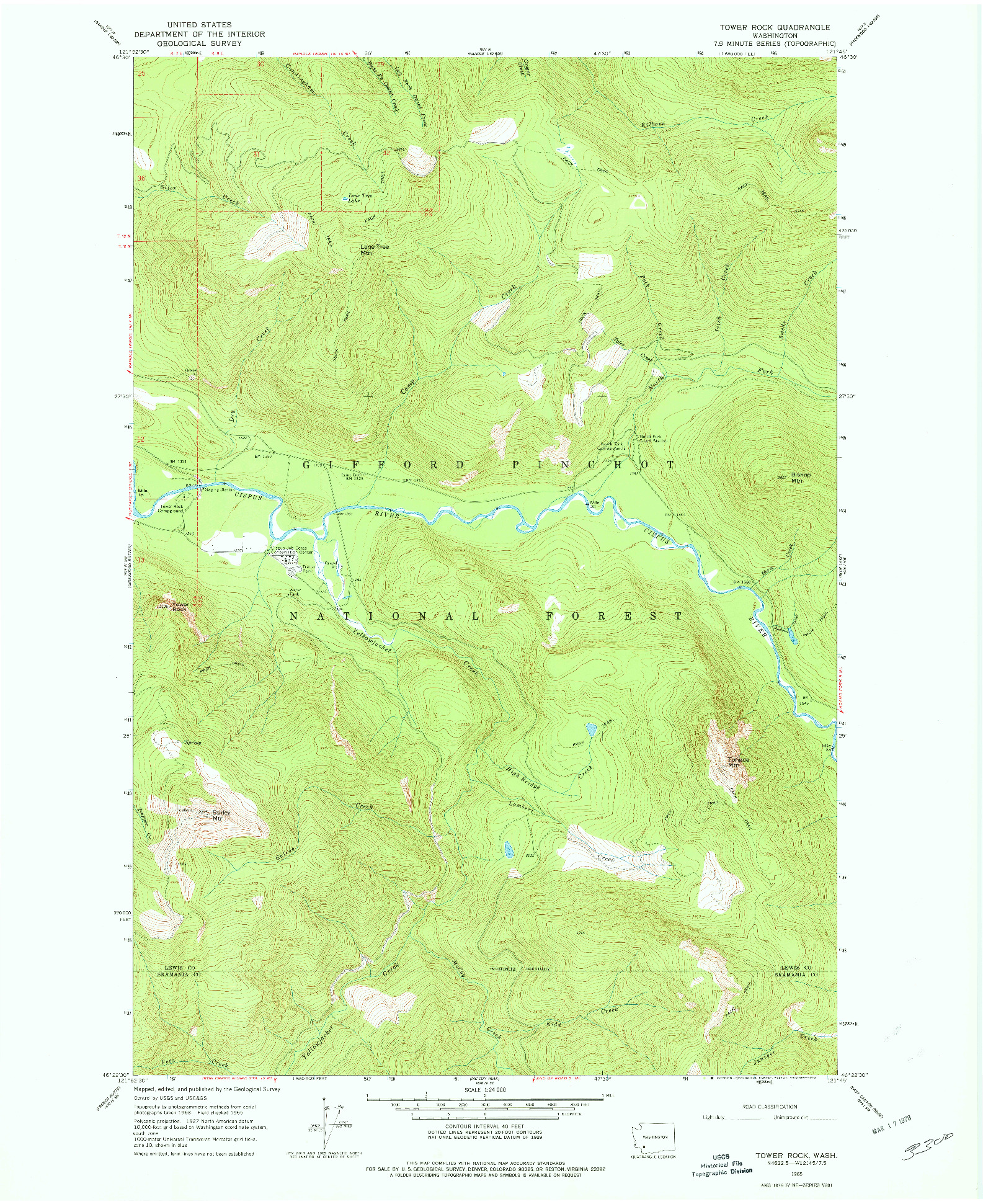 USGS 1:24000-SCALE QUADRANGLE FOR TOWER ROCK, WA 1965