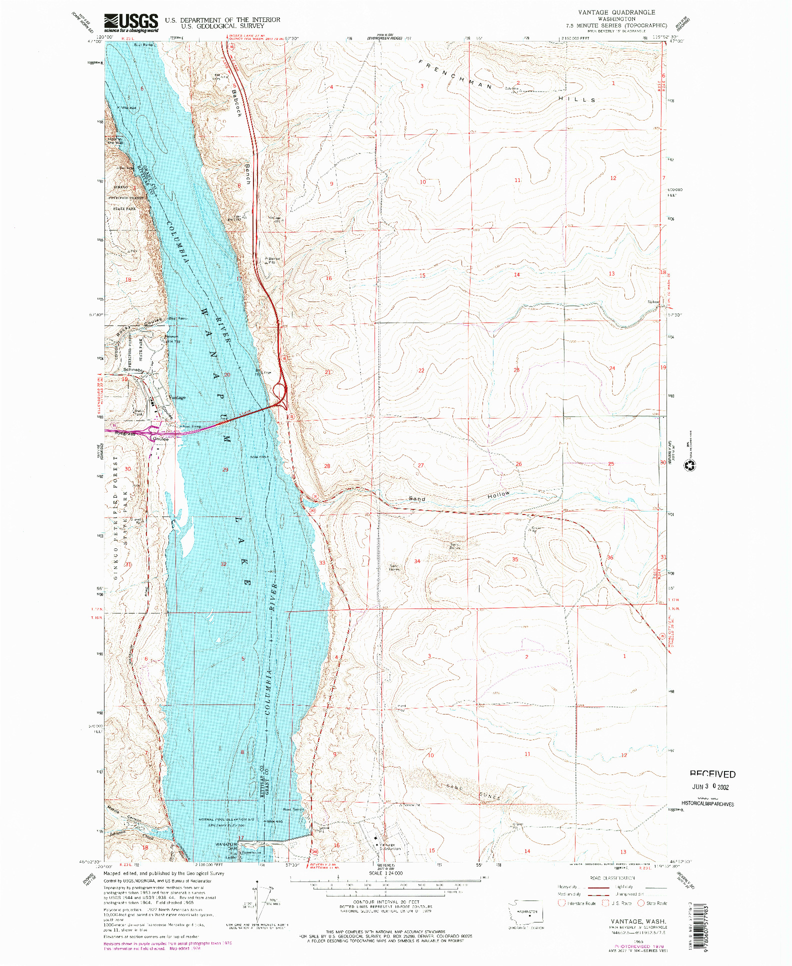 USGS 1:24000-SCALE QUADRANGLE FOR VANTAGE, WA 1965