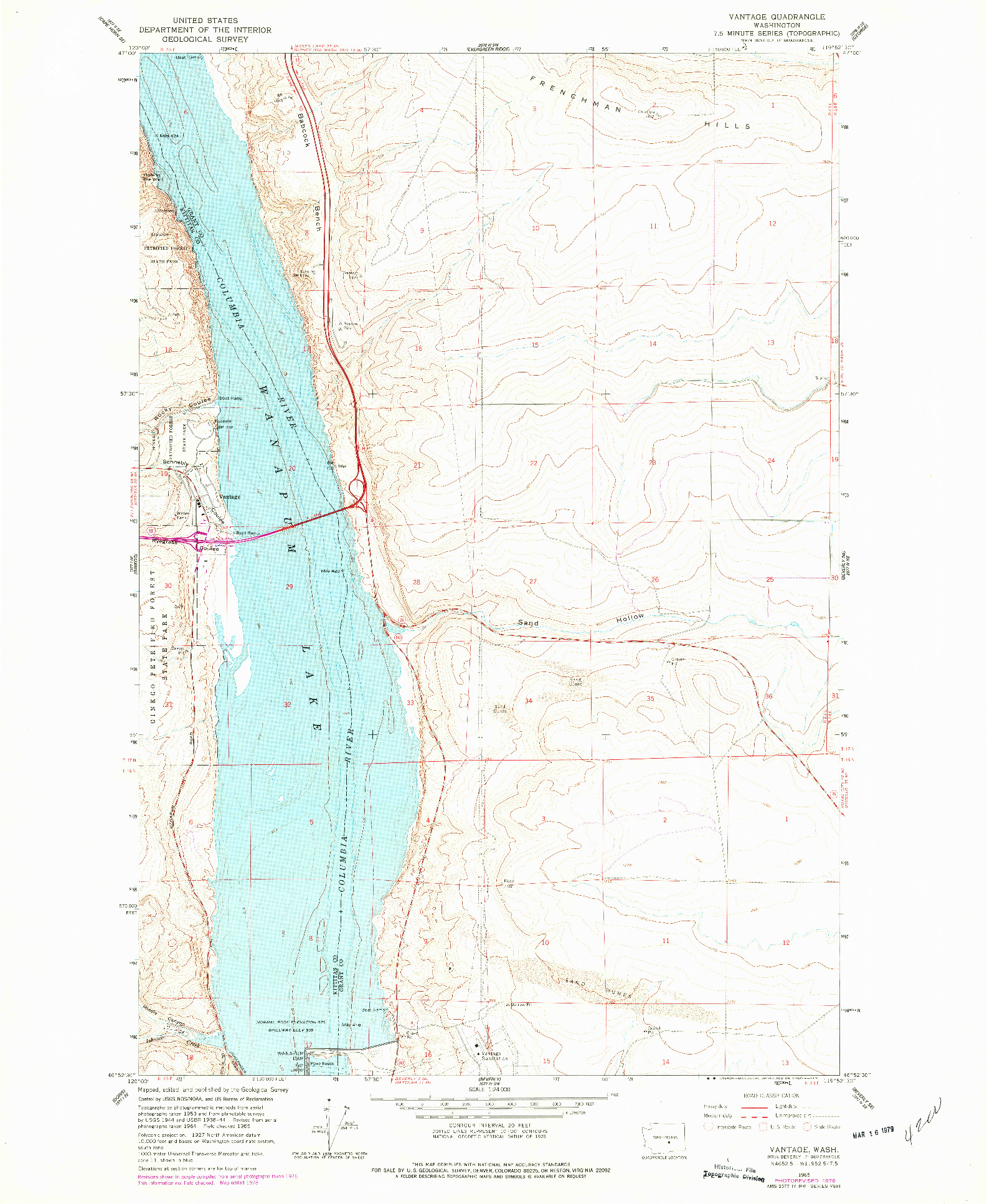 USGS 1:24000-SCALE QUADRANGLE FOR VANTAGE, WA 1965