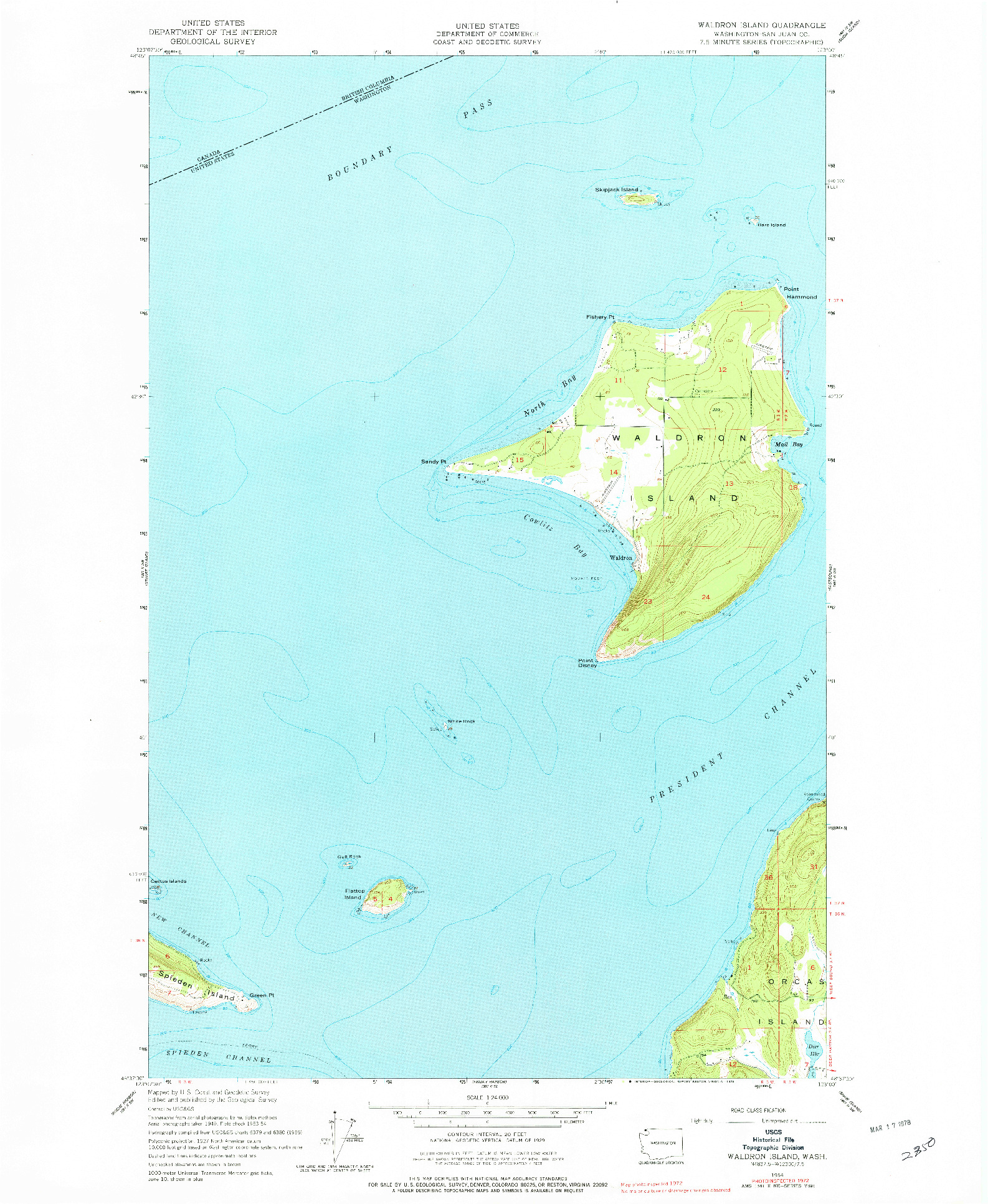 USGS 1:24000-SCALE QUADRANGLE FOR WALDRON ISLAND, WA 1954