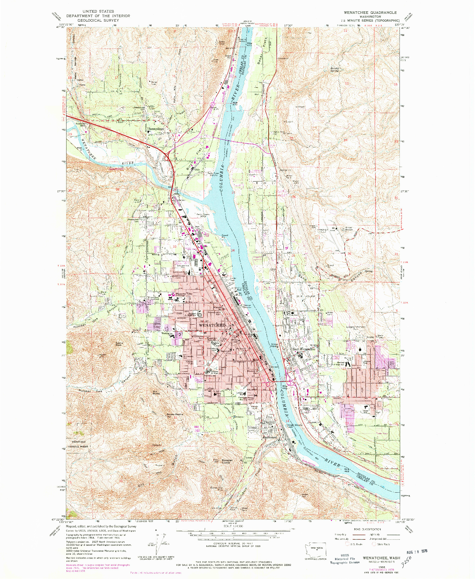 USGS 1:24000-SCALE QUADRANGLE FOR WENATCHEE, WA 1966