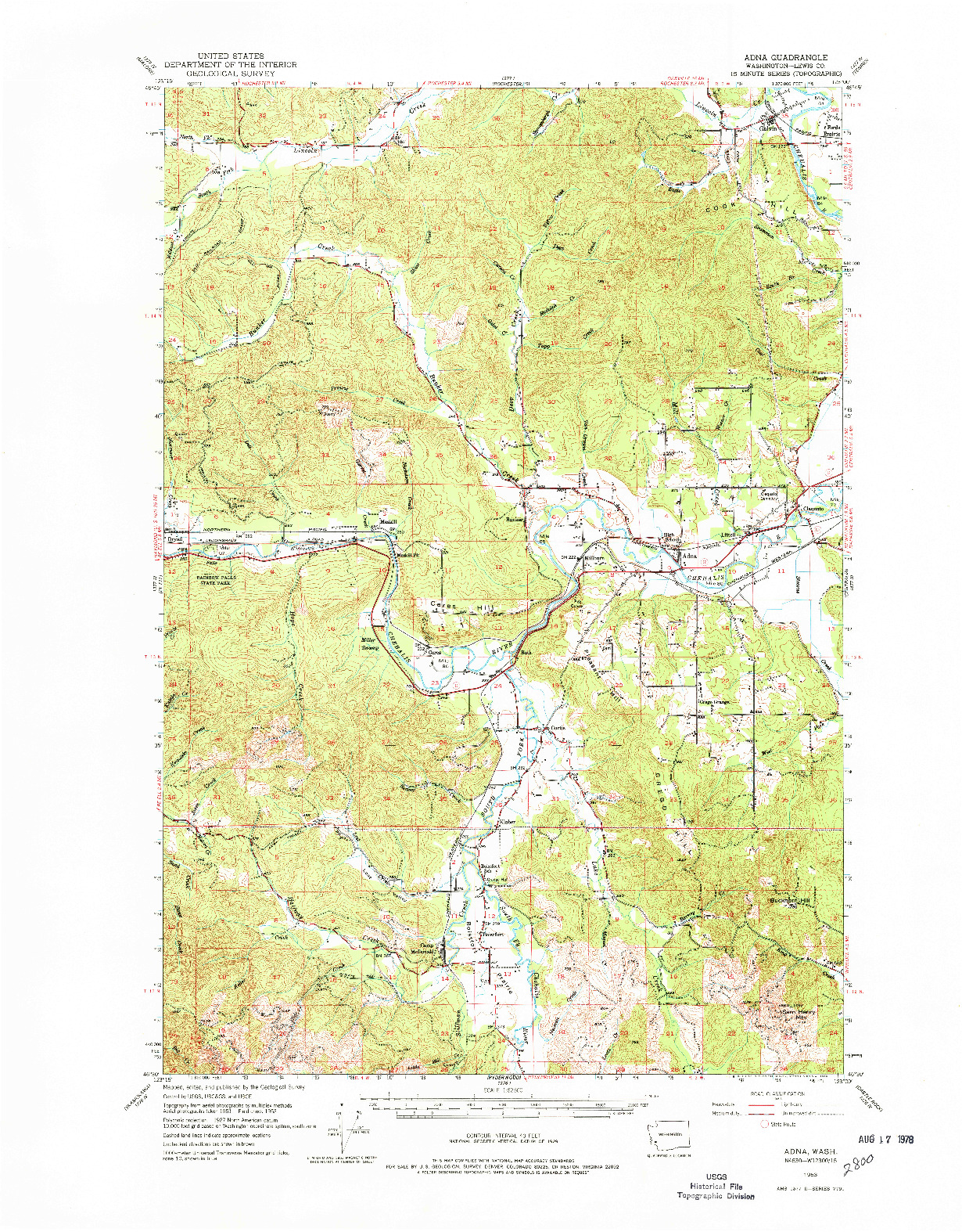 USGS 1:62500-SCALE QUADRANGLE FOR ADNA, WA 1953