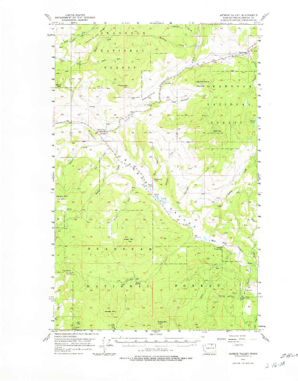 USGS 1:62500-SCALE QUADRANGLE FOR AENEAS VALLEY, WA 1957