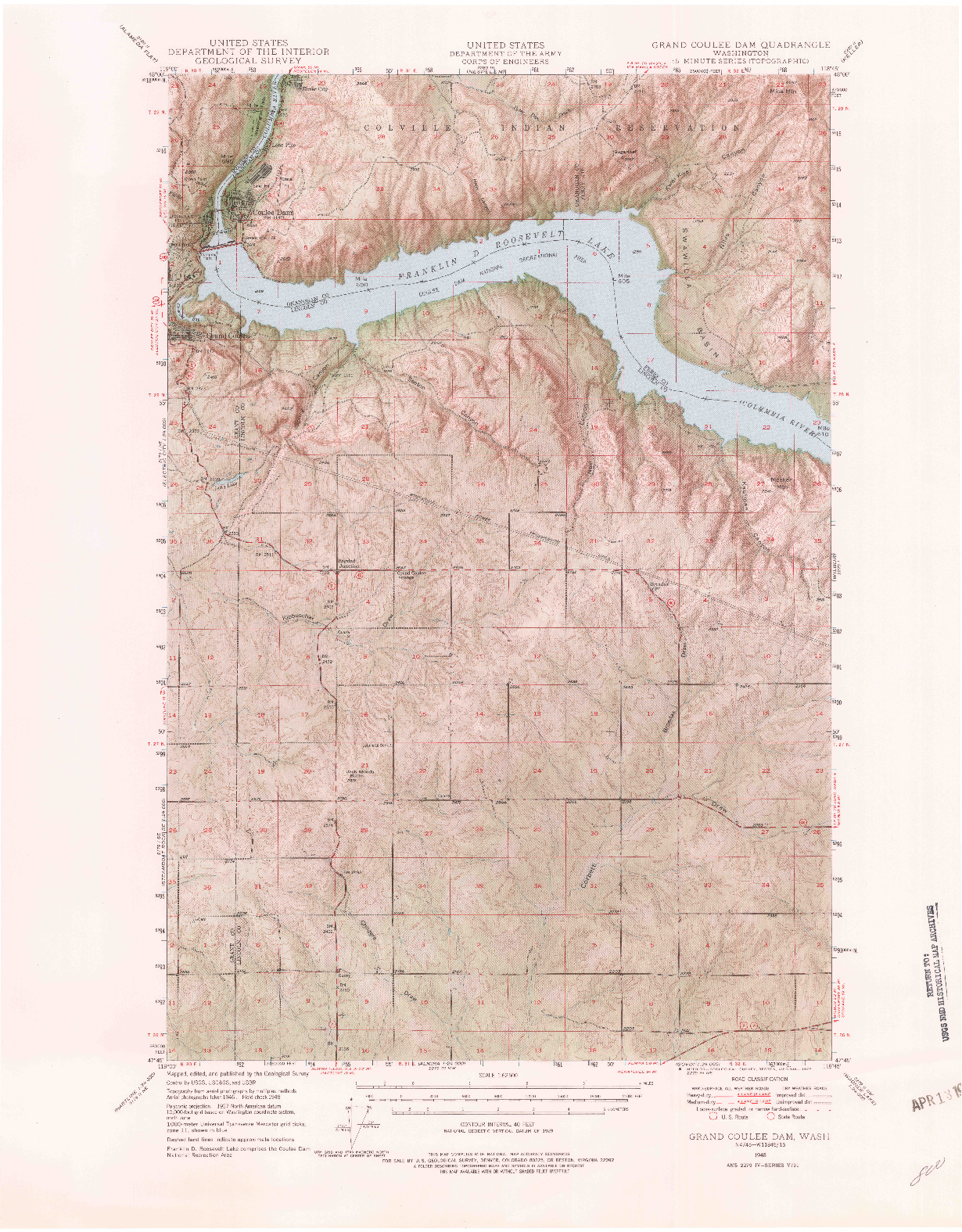 USGS 1:62500-SCALE QUADRANGLE FOR GRAND COULEE DAM, WA 1948