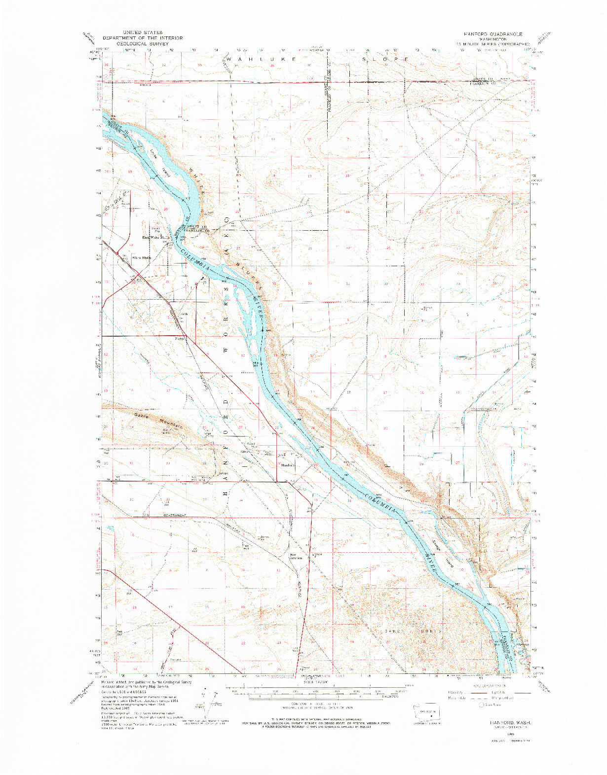 USGS 1:62500-SCALE QUADRANGLE FOR HANFORD, WA 1965