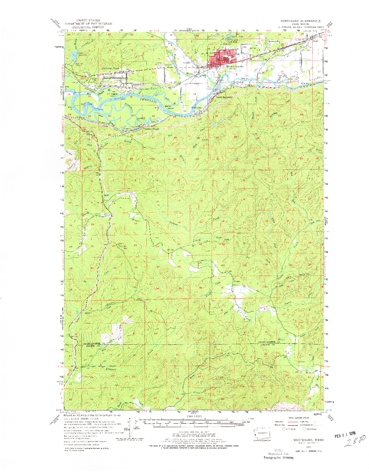 USGS 1:62500-SCALE QUADRANGLE FOR MONTESANO, WA 1955