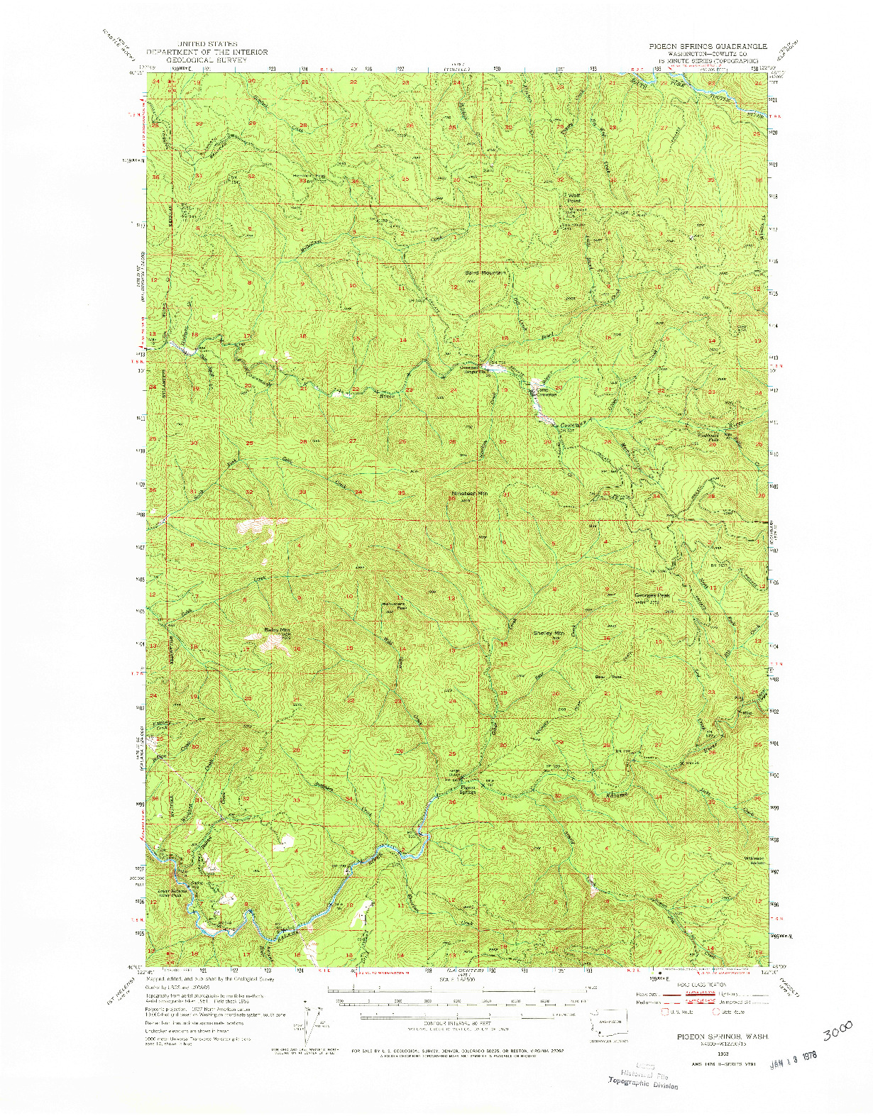 USGS 1:62500-SCALE QUADRANGLE FOR PIGEON SPRINGS, WA 1953