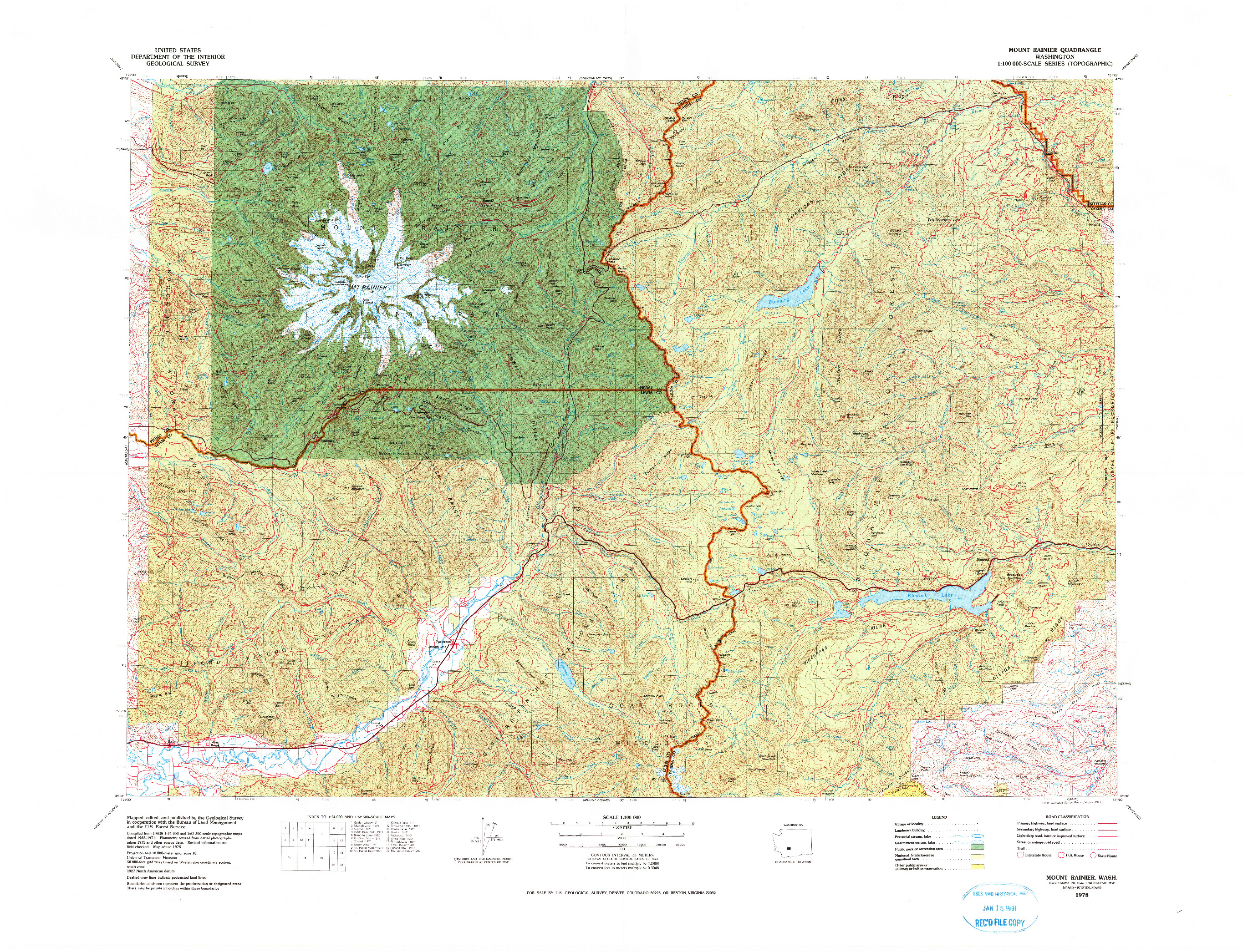 USGS 1:100000-SCALE QUADRANGLE FOR MOUNT RAINIER, WA 1978