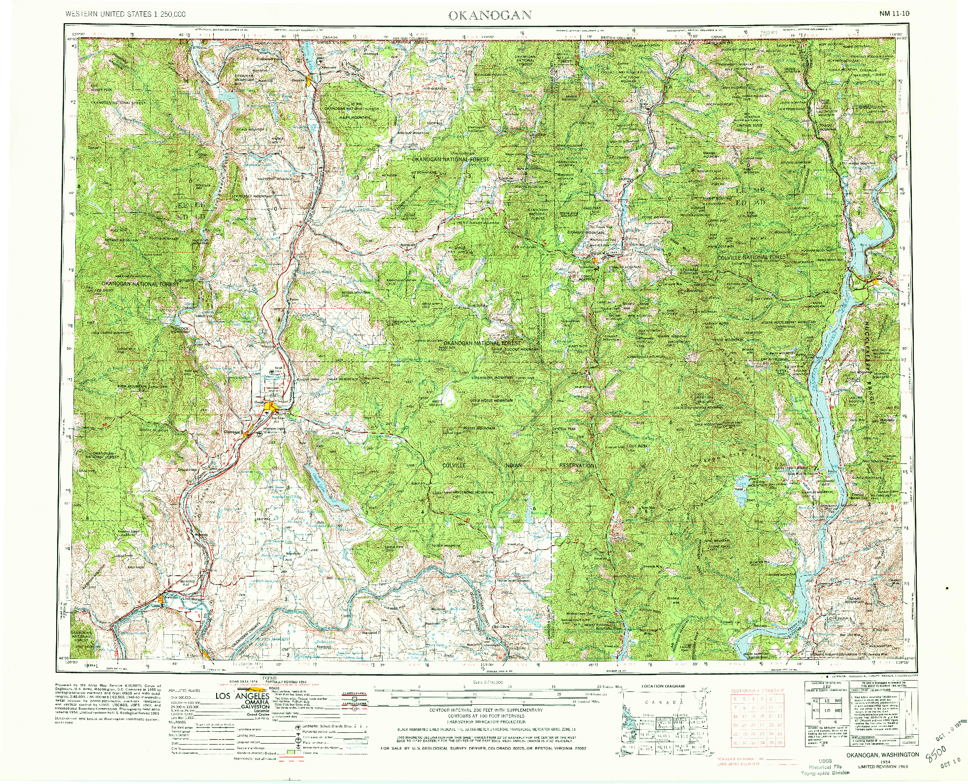 USGS 1:250000-SCALE QUADRANGLE FOR OKANOGAN, WA 1954