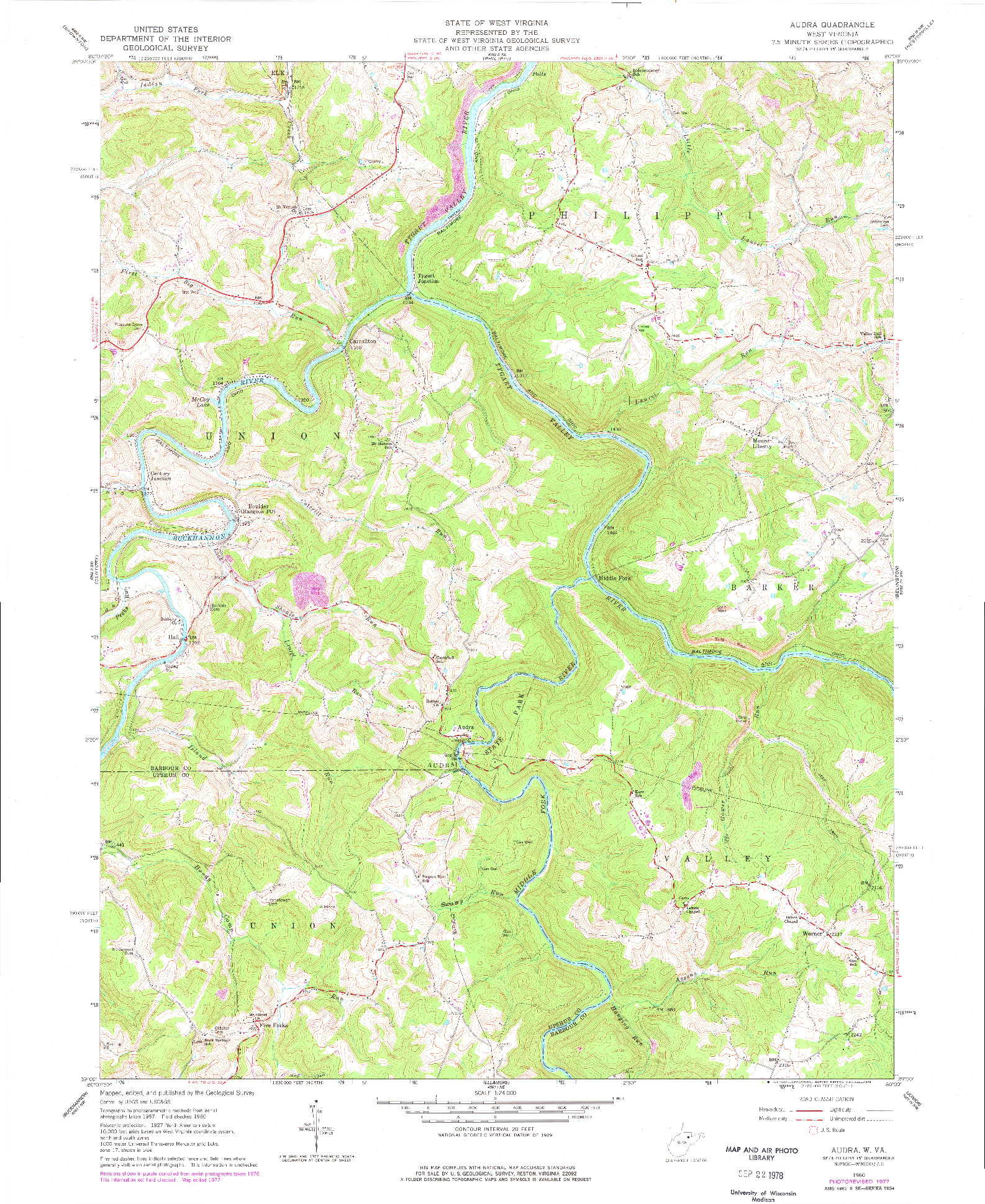 USGS 1:24000-SCALE QUADRANGLE FOR AUDRA, WV 1960