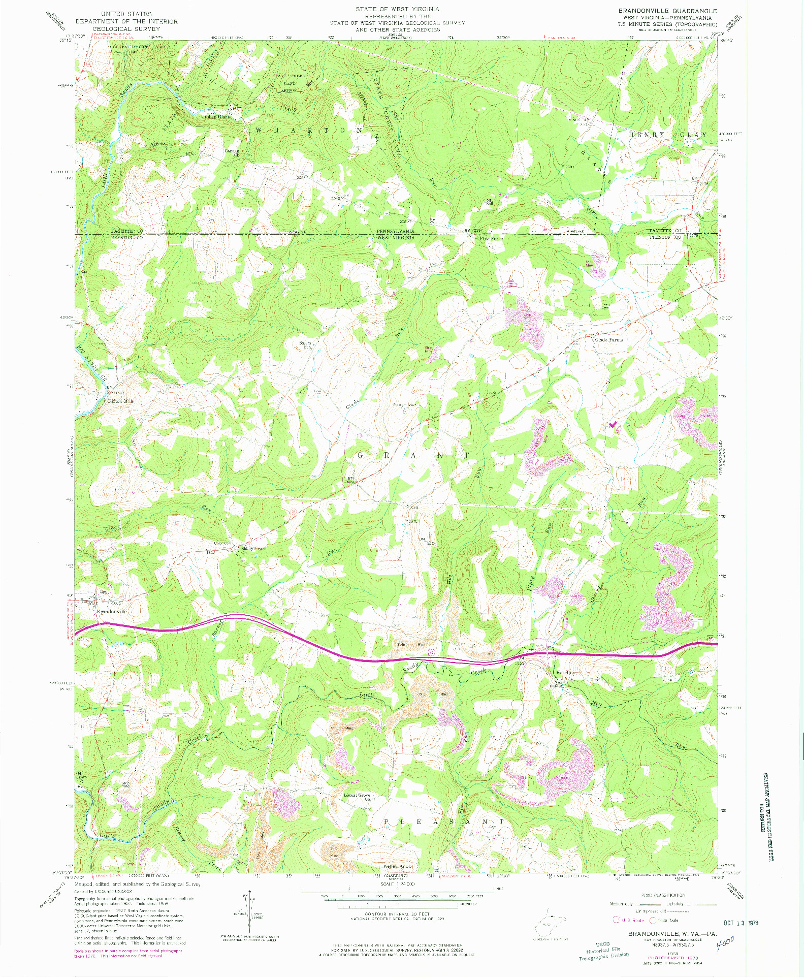 USGS 1:24000-SCALE QUADRANGLE FOR BRANDONVILLE, WV 1959