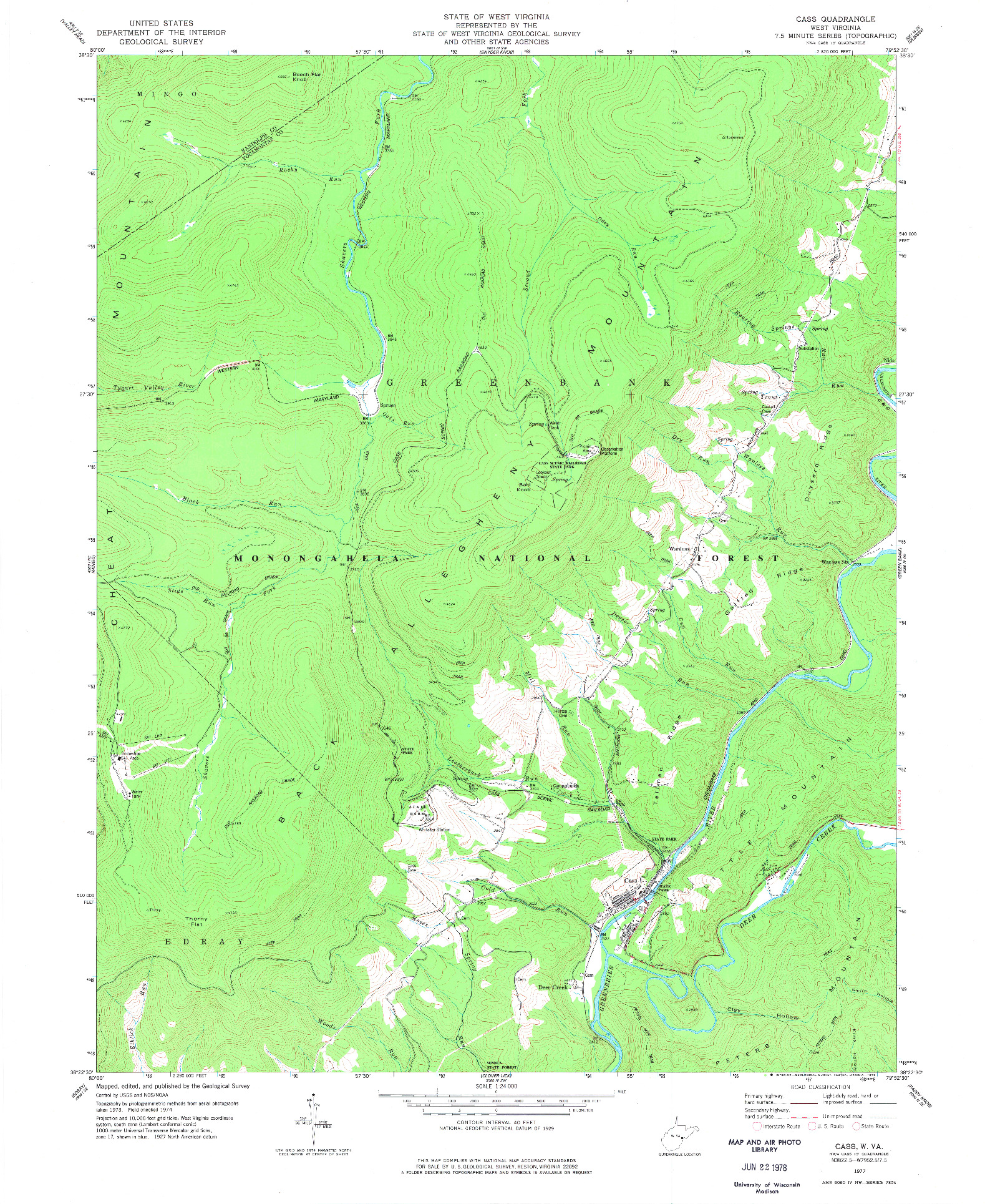 USGS 1:24000-SCALE QUADRANGLE FOR CASS, WV 1977