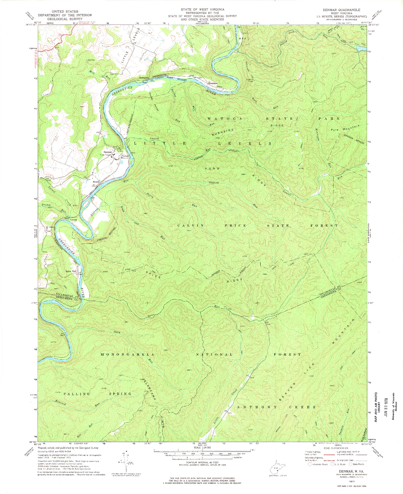 USGS 1:24000-SCALE QUADRANGLE FOR DENMAR, WV 1977