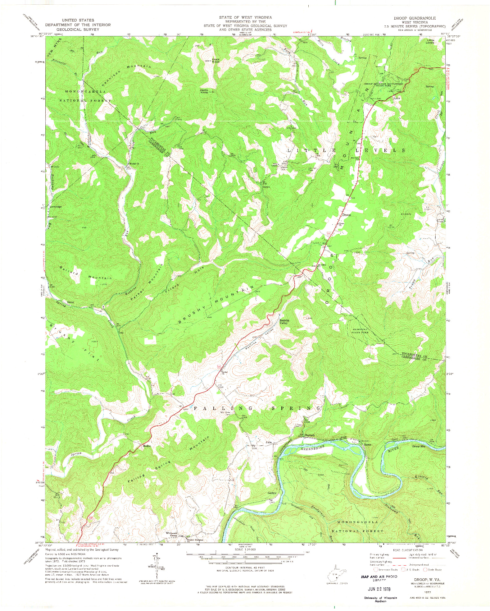 USGS 1:24000-SCALE QUADRANGLE FOR DROOP, WV 1977
