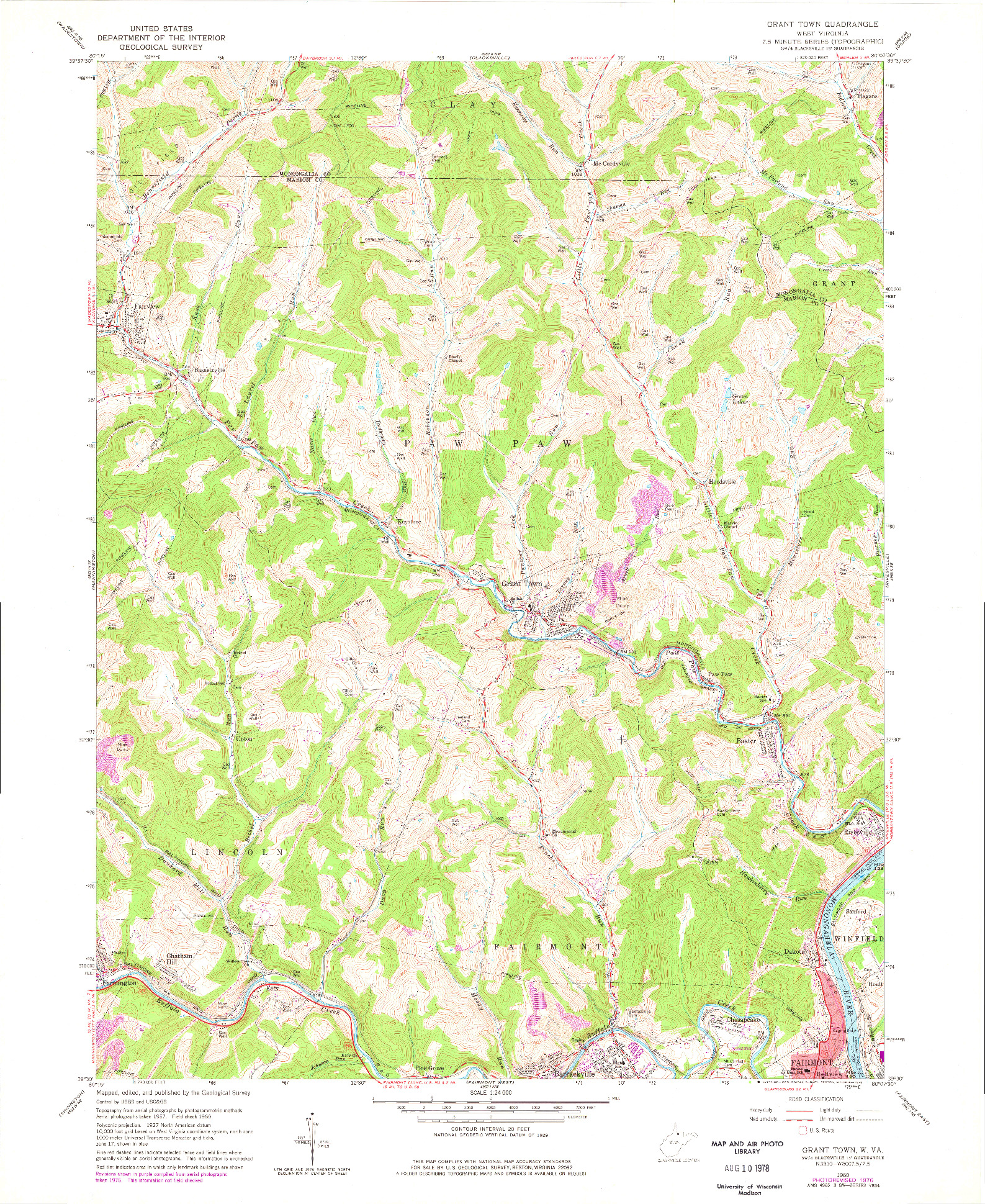 USGS 1:24000-SCALE QUADRANGLE FOR GRANT TOWN, WV 1960