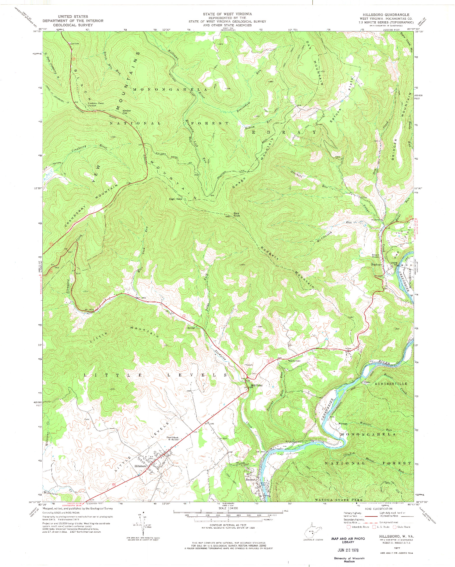 USGS 1:24000-SCALE QUADRANGLE FOR HILLSBORO, WV 1977