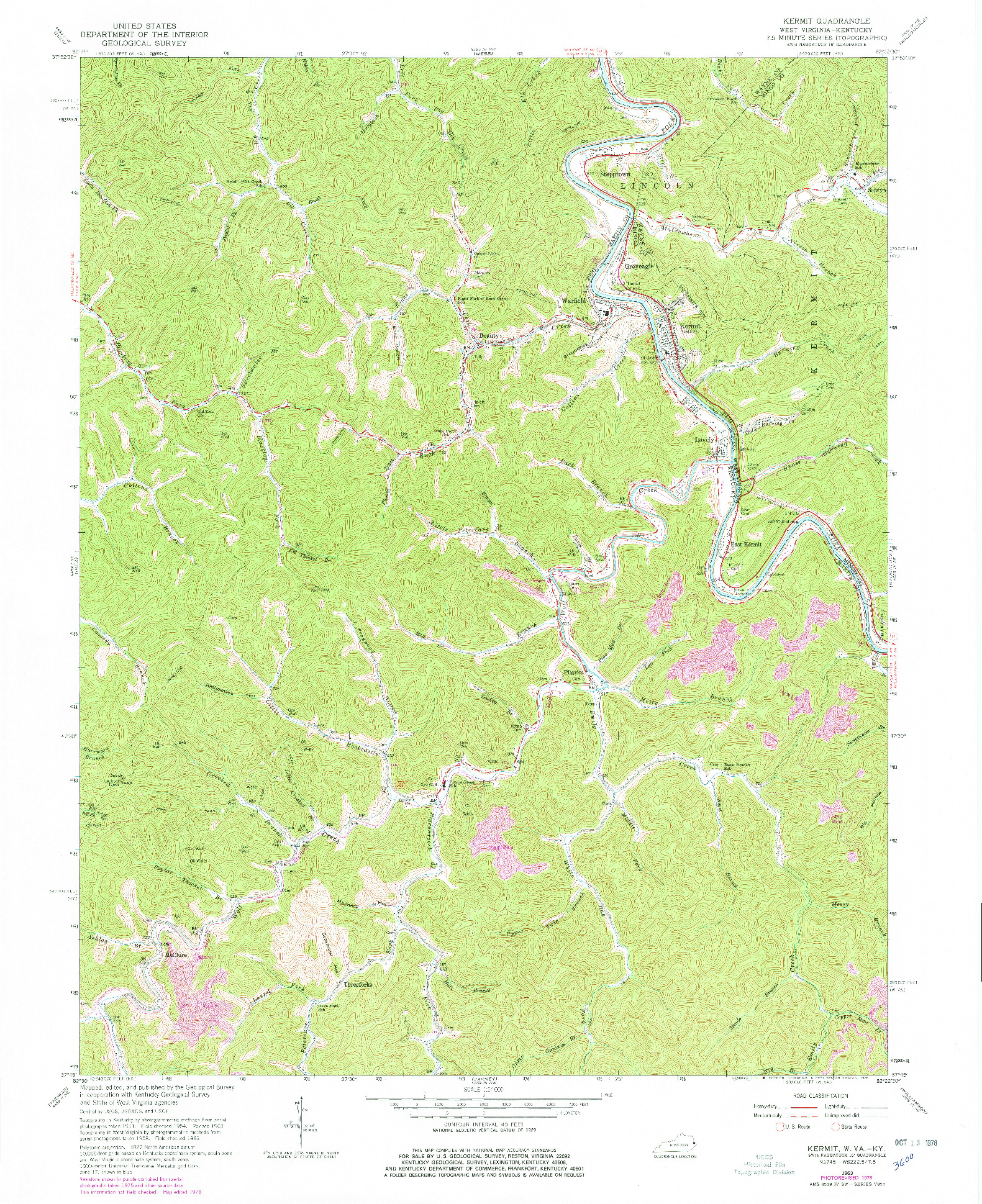 USGS 1:24000-SCALE QUADRANGLE FOR KERMIT, WV 1963