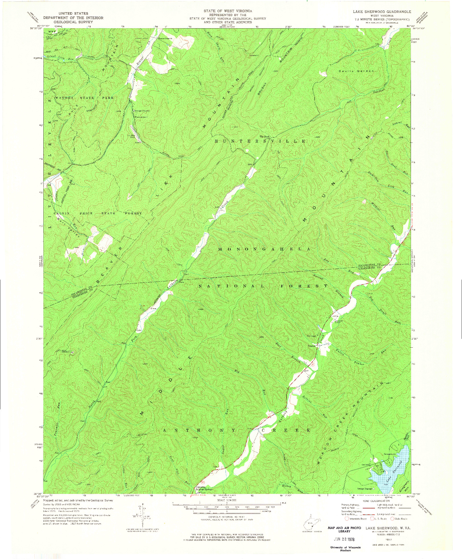 USGS 1:24000-SCALE QUADRANGLE FOR LAKE SHERWOOD, WV 1977