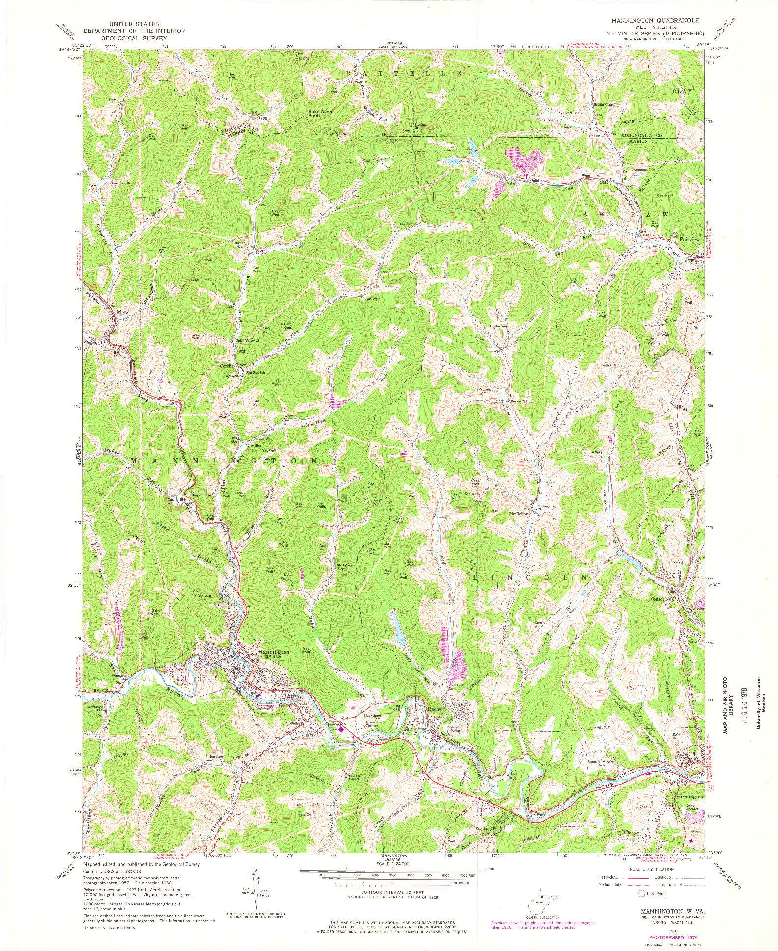 USGS 1:24000-SCALE QUADRANGLE FOR MANNINGTON, WV 1960