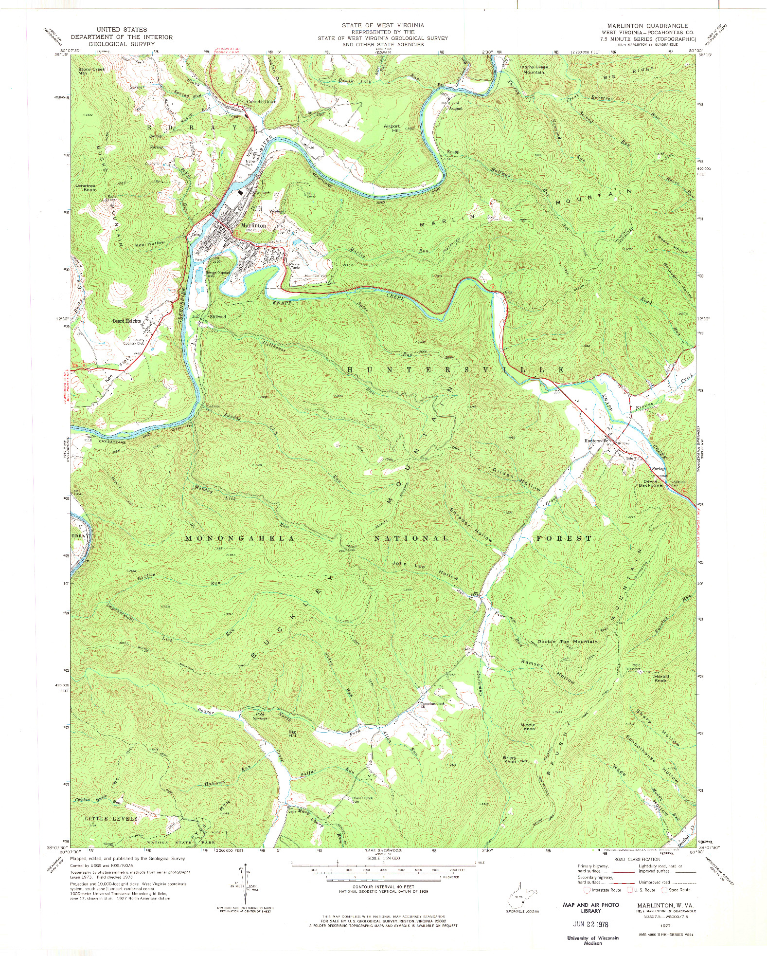 USGS 1:24000-SCALE QUADRANGLE FOR MARLINTON, WV 1977