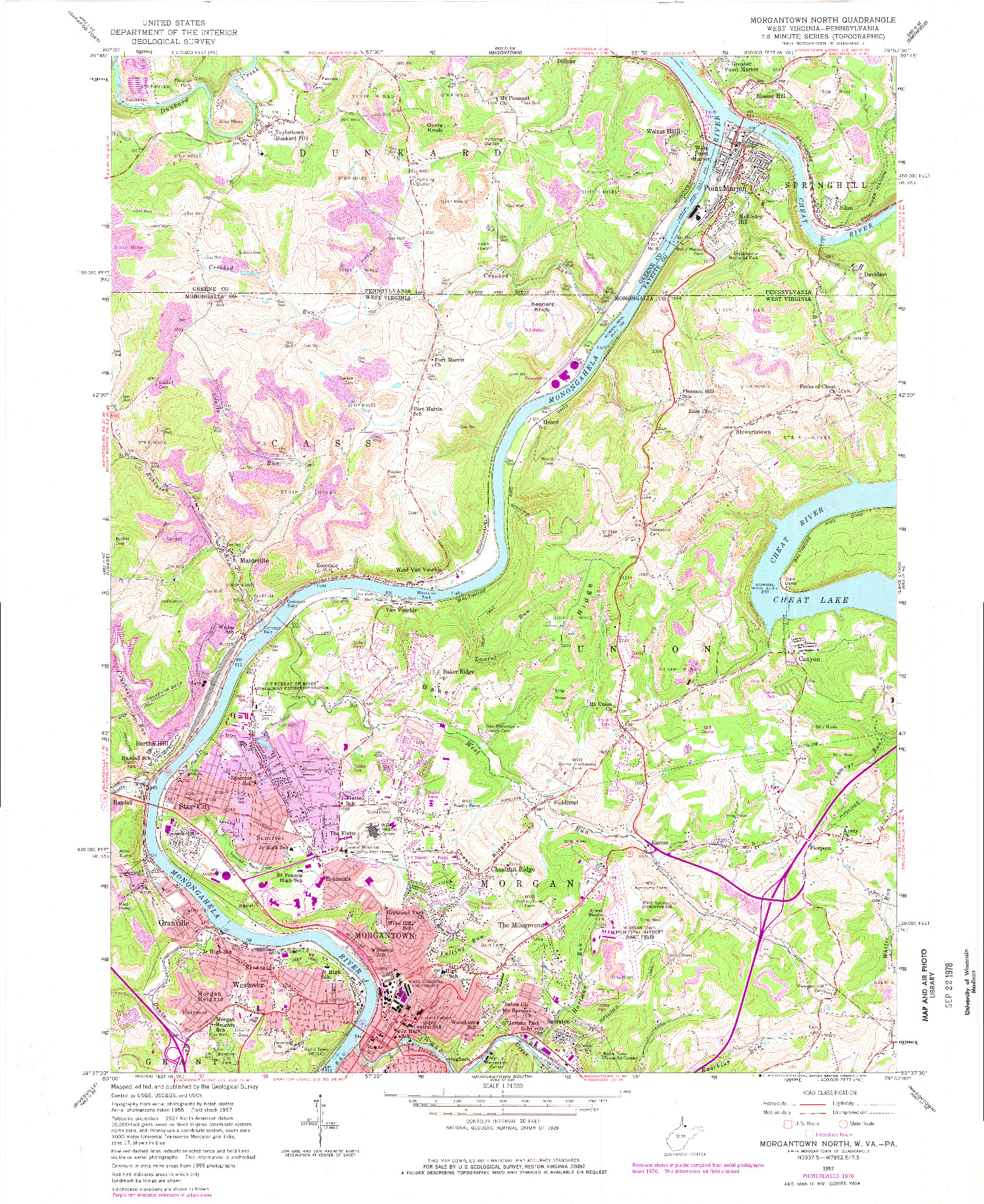 USGS 1:24000-SCALE QUADRANGLE FOR MORGANTOWN NORTH, WV 1957