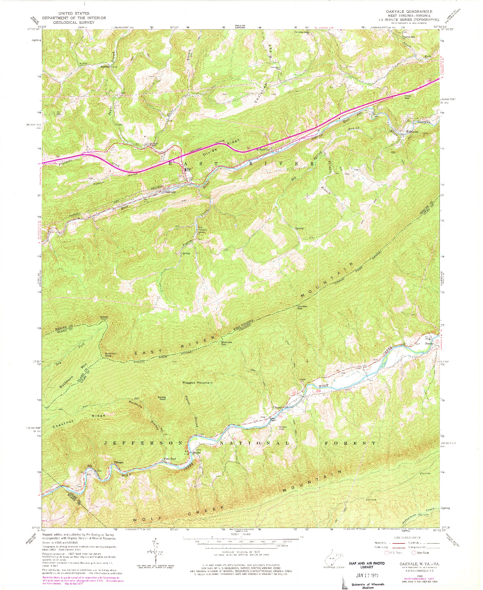 USGS 1:24000-SCALE QUADRANGLE FOR OAKVALE, WV 1965