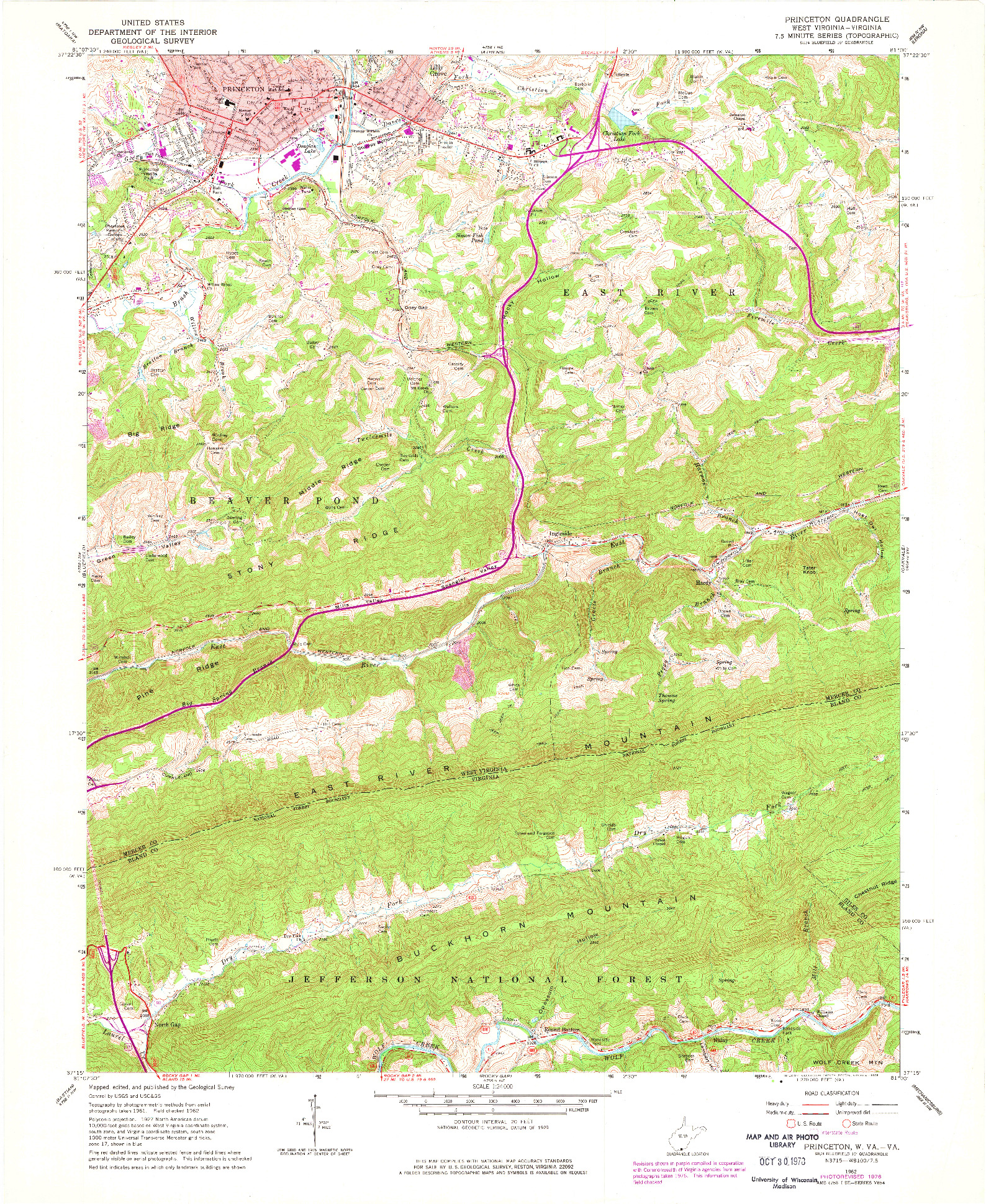 USGS 1:24000-SCALE QUADRANGLE FOR PRINCETON, WV 1962