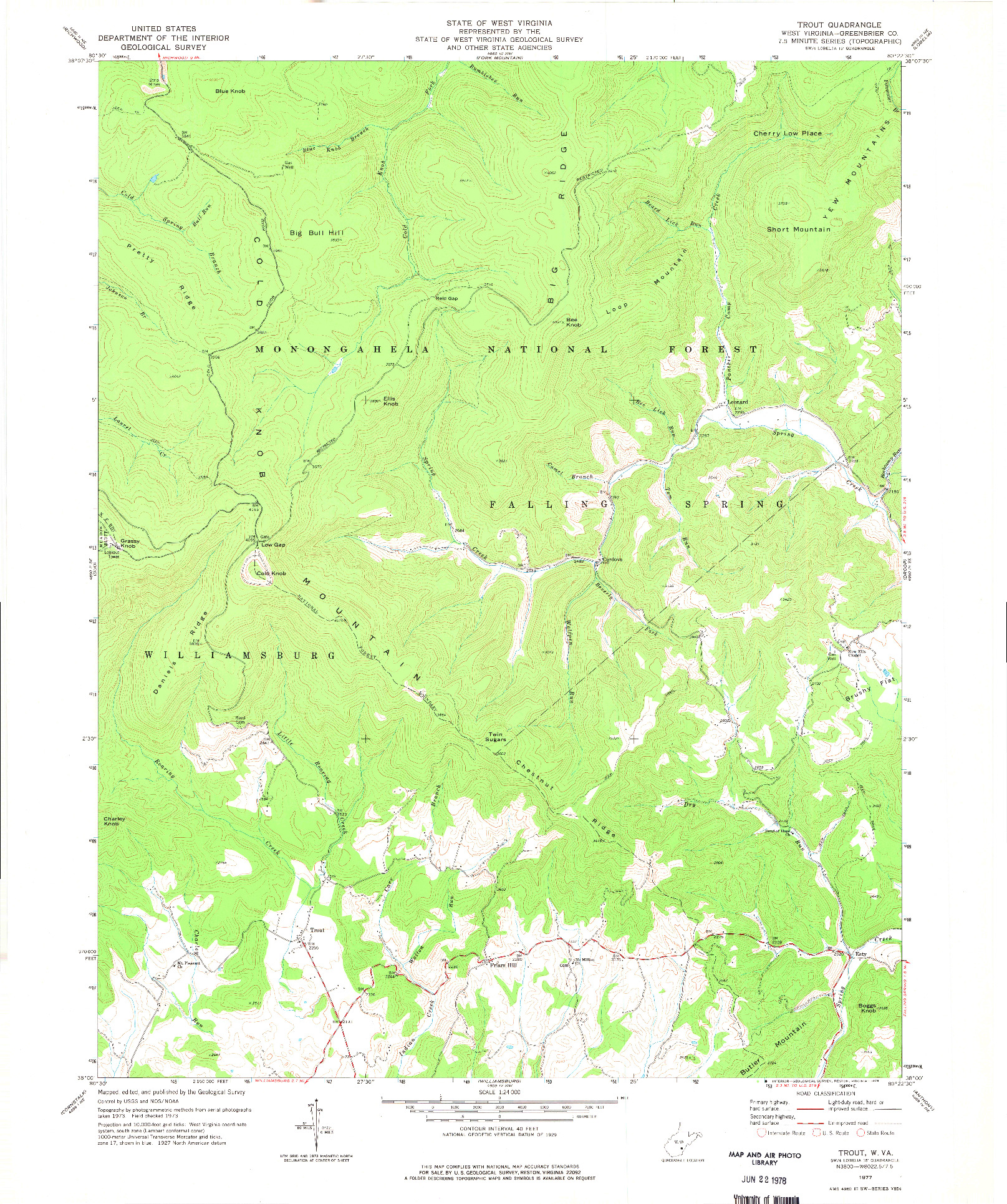 USGS 1:24000-SCALE QUADRANGLE FOR TROUT, WV 1977