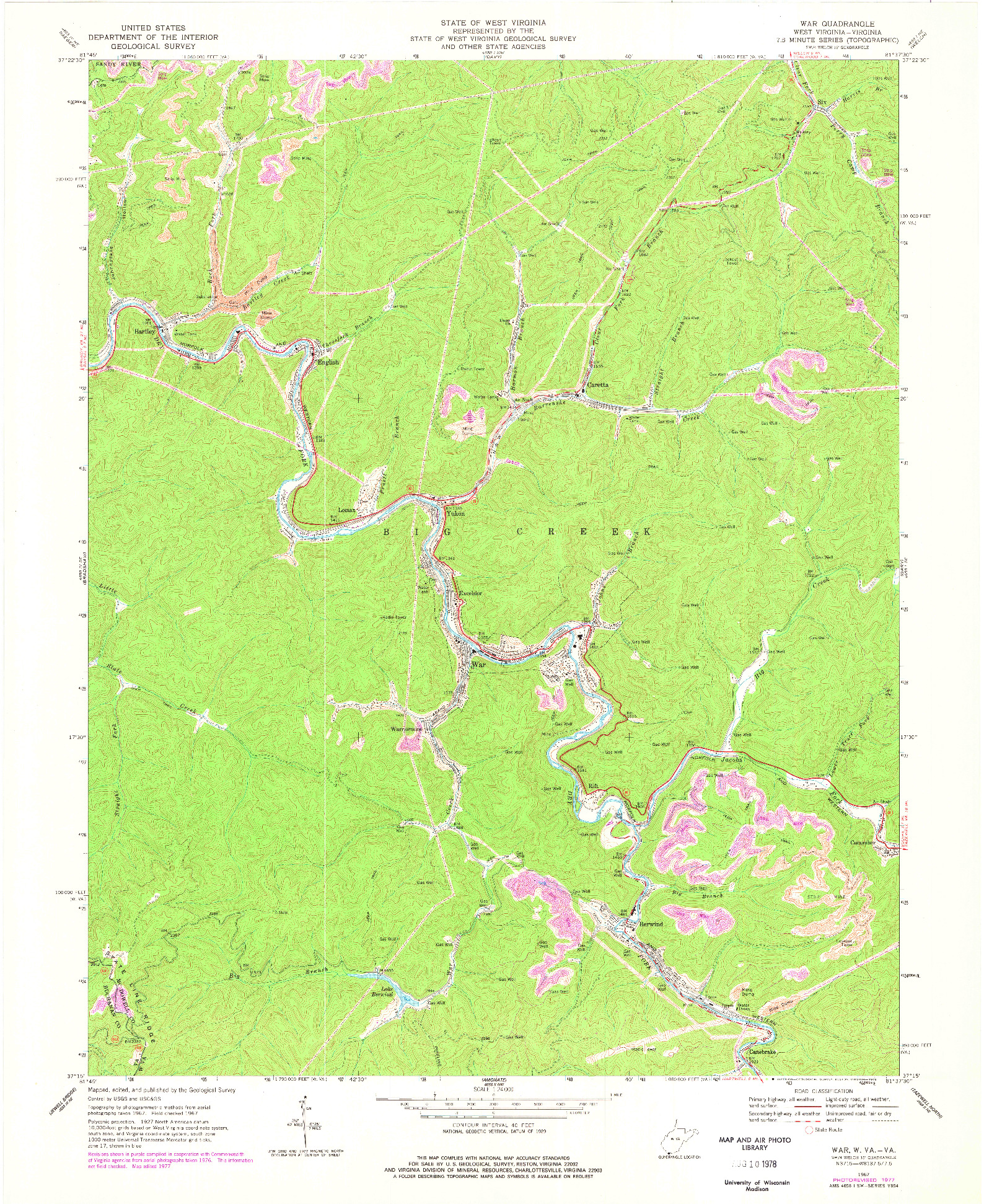 USGS 1:24000-SCALE QUADRANGLE FOR WAR, WV 1967