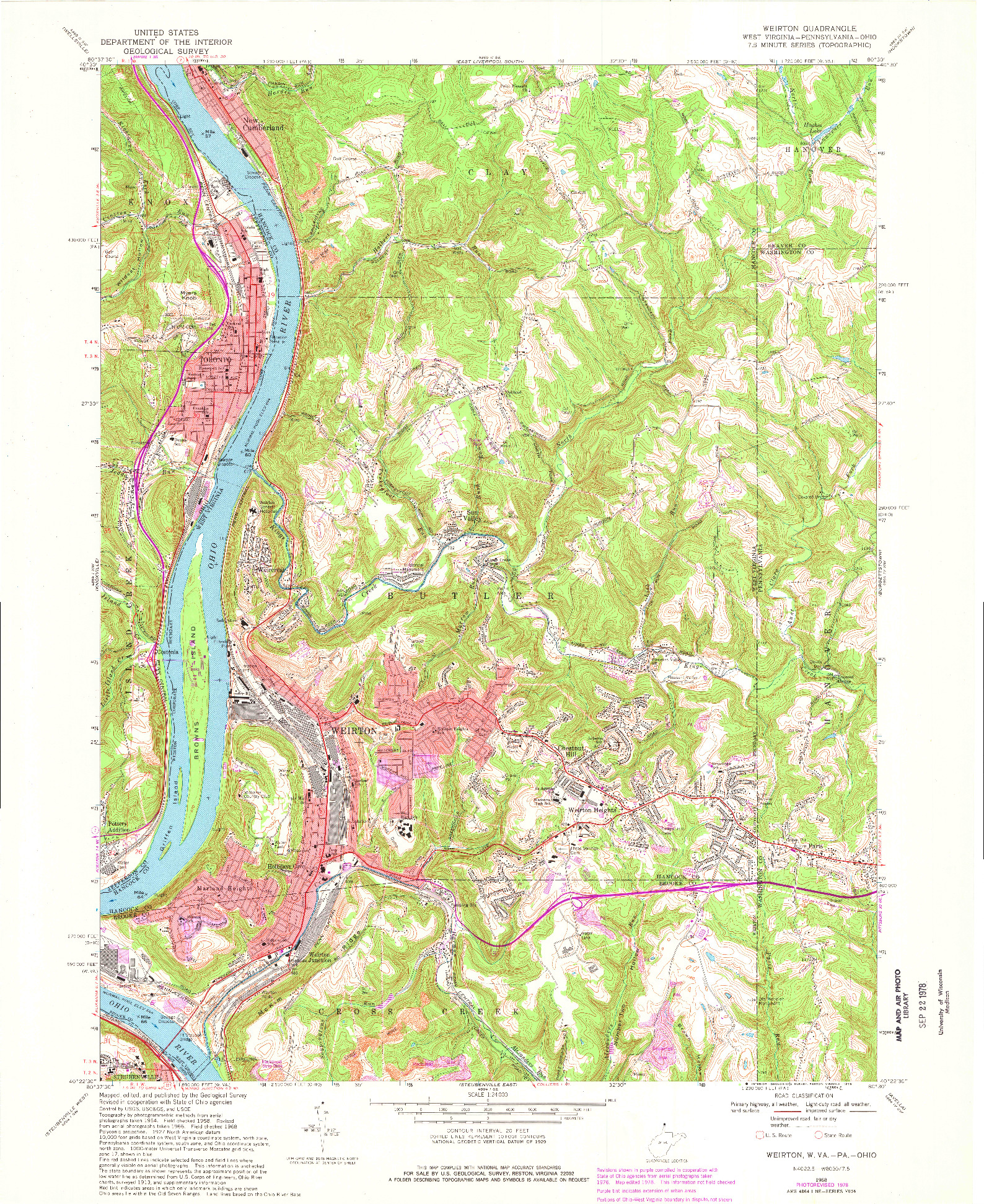 USGS 1:24000-SCALE QUADRANGLE FOR WEIRTON, WV 1968