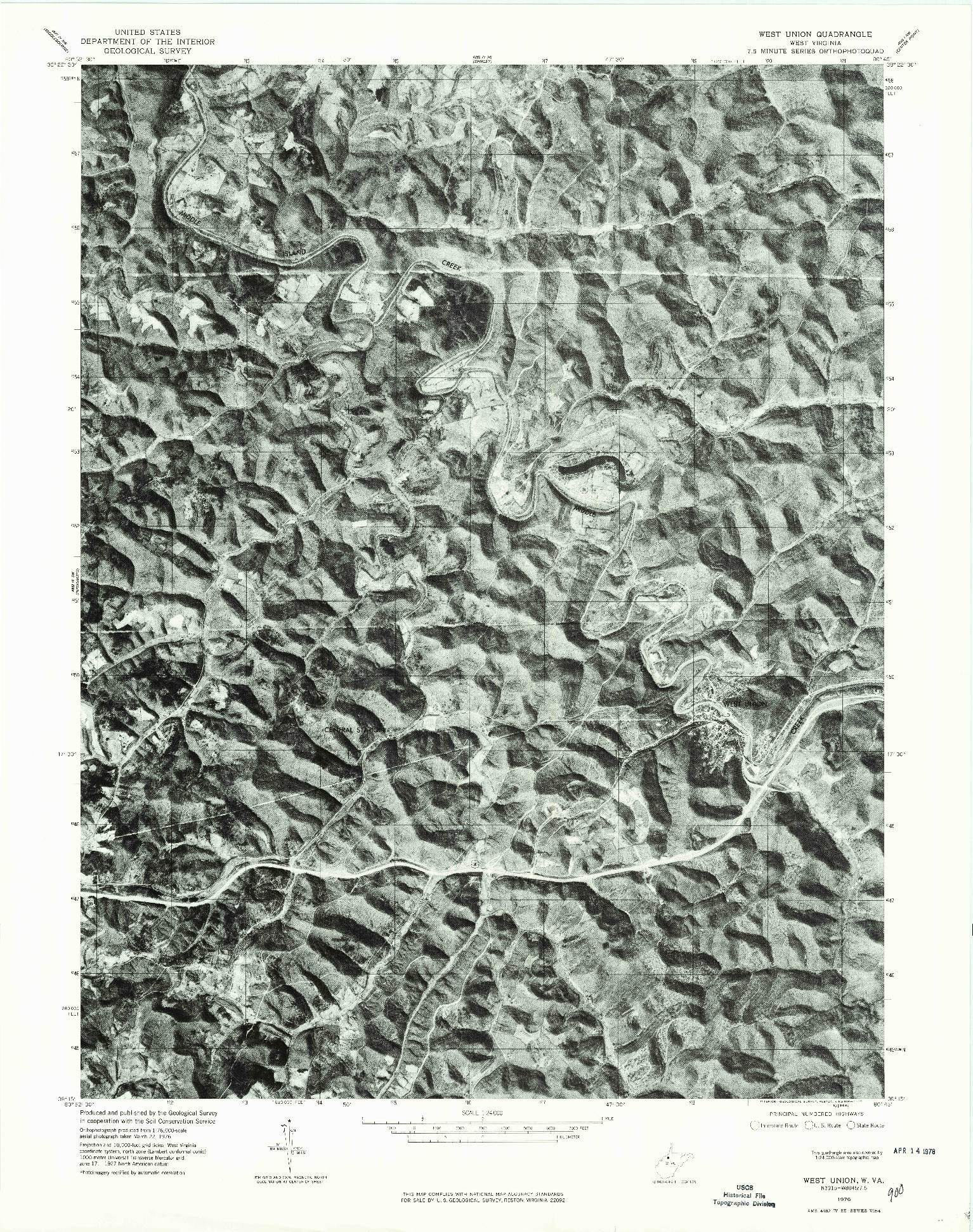 USGS 1:24000-SCALE QUADRANGLE FOR WEST UNION, WV 1976