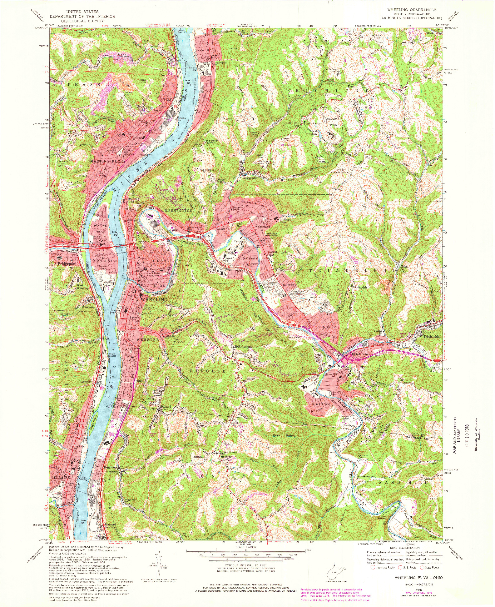 USGS 1:24000-SCALE QUADRANGLE FOR WHEELING, WV 1968